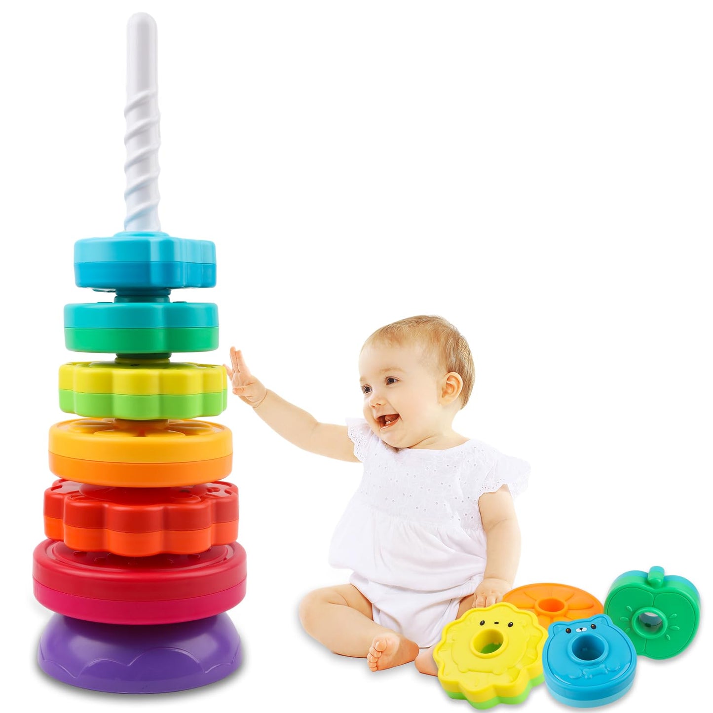 LBAIBB Rainbow Spin Tower - Spinning Stacking Toy for Toddlers 1-3 | Montessori Sensory Toy