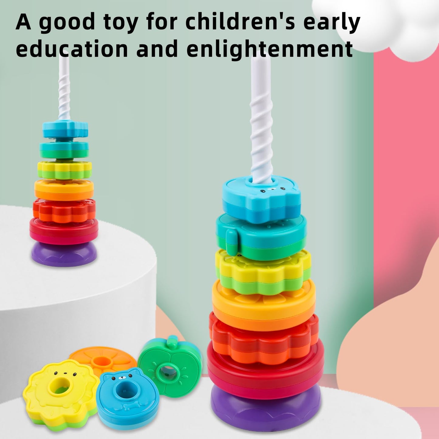 LBAIBB Rainbow Spin Tower - Spinning Stacking Toy for Toddlers 1-3 | Montessori Sensory Toy