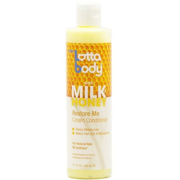 Lottabody Milk Honey Restore Me Cream Conditioner Deeply Hydrating & Repairing for Dry, Damaged & Natural Hair 300ml / 10.14 oz