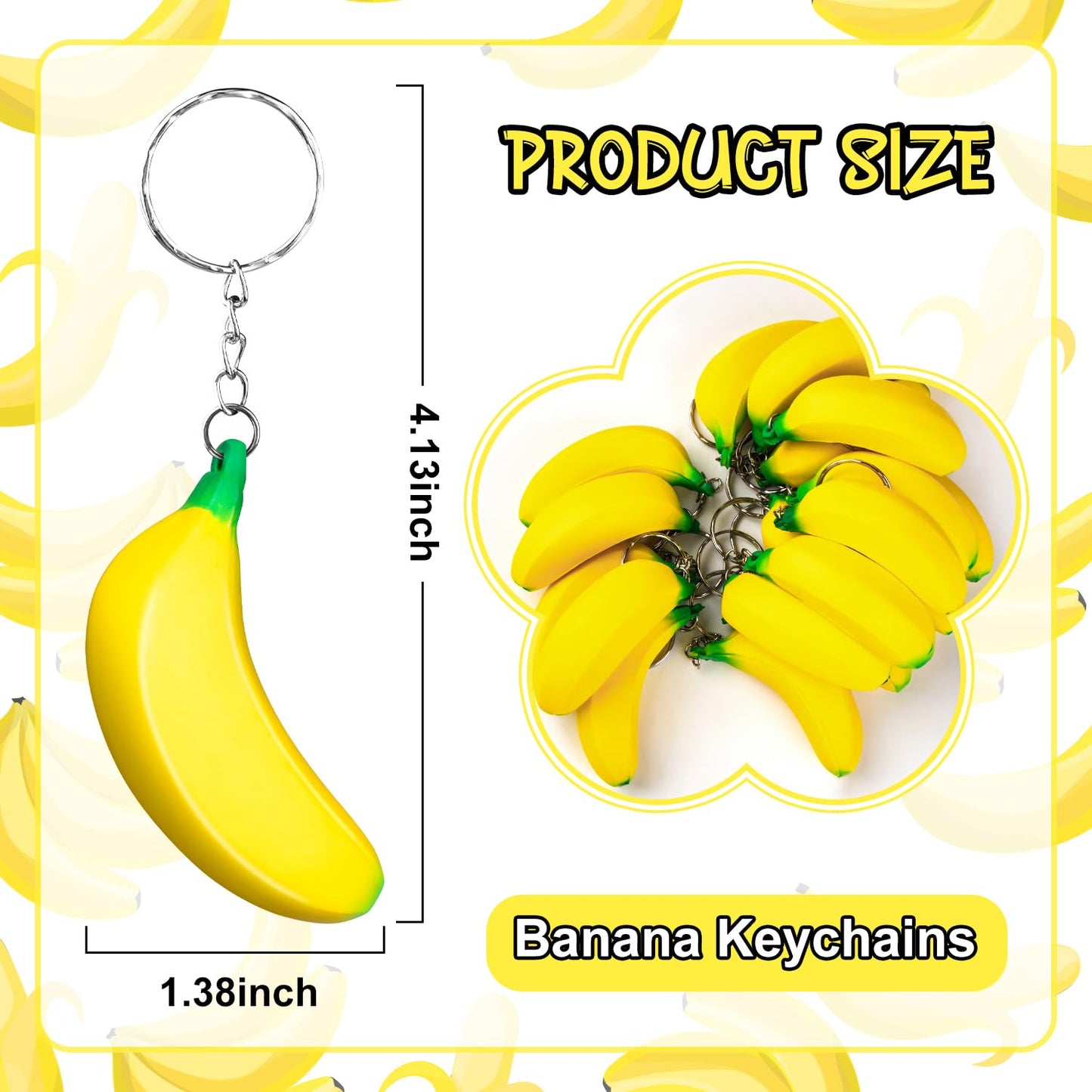 LBSXQGS 12Pcs Banana Keychains – PU Stress Toys, Mini Banana Fidgets, Party Favors & School Supplies