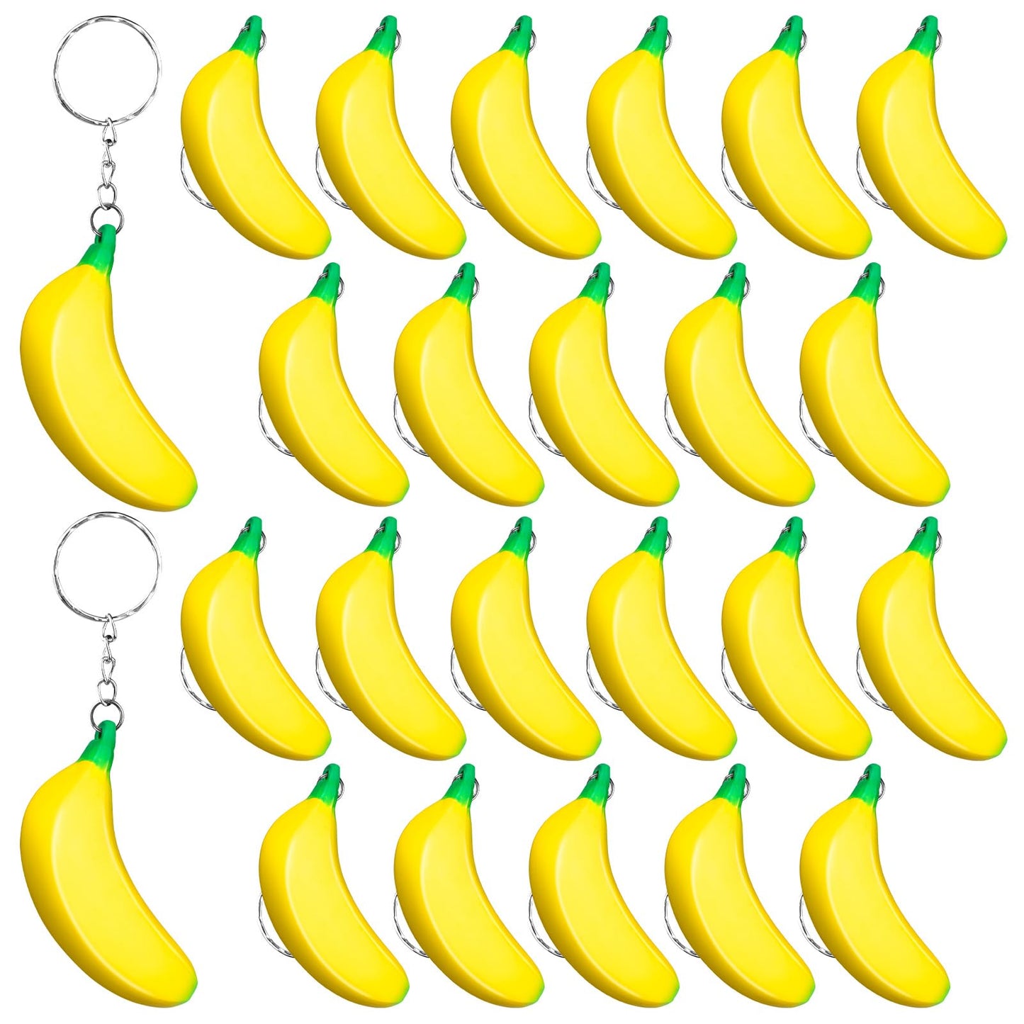 LBSXQGS 12Pcs Banana Keychains – PU Stress Toys, Mini Banana Fidgets, Party Favors & School Supplies
