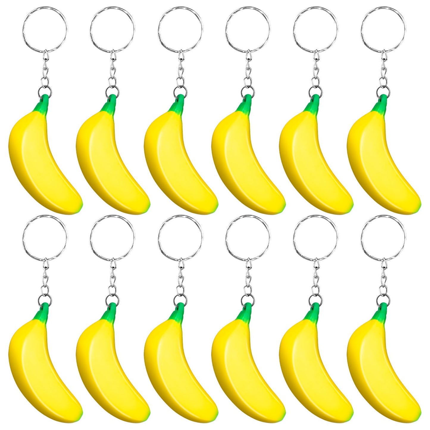 LBSXQGS 12Pcs Banana Keychains – PU Stress Toys, Mini Banana Fidgets, Party Favors & School Supplies