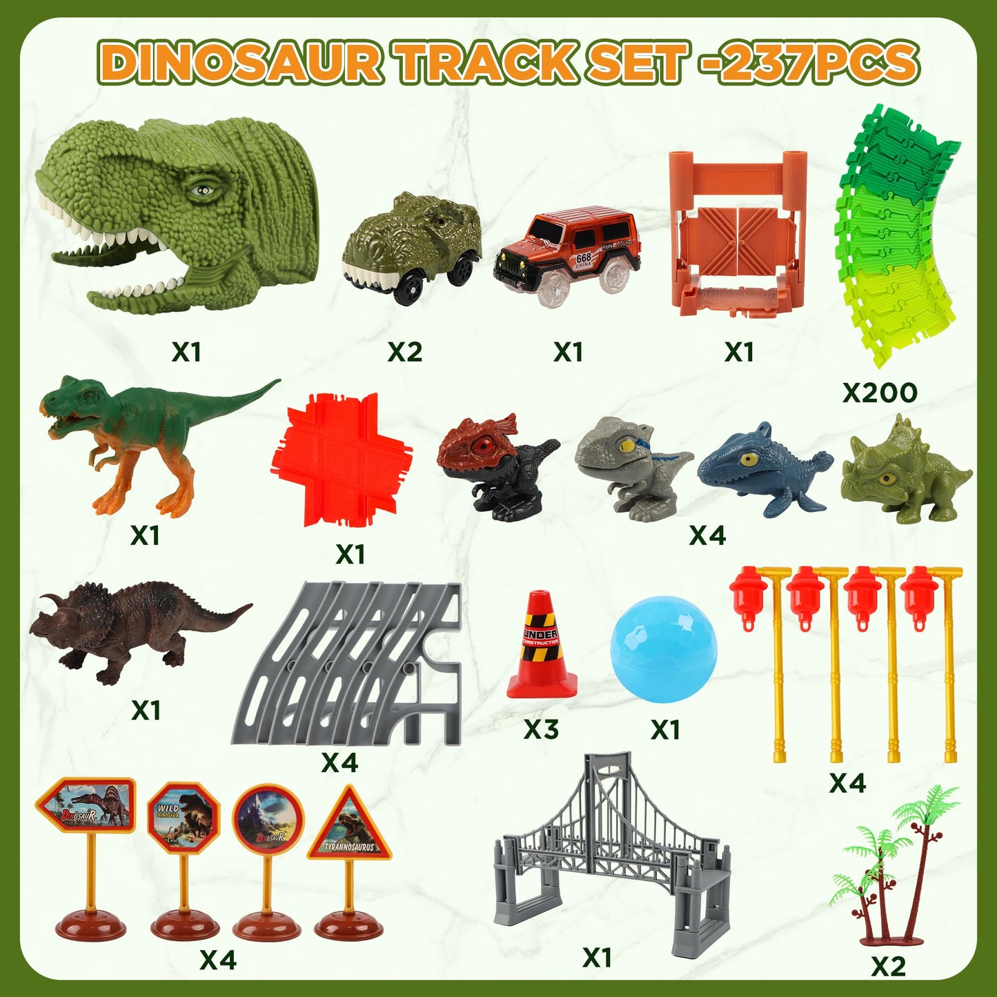 LCIMG Dinosaur Track Race Car Toys — Flexible Track Set for 3–7 Year Olds