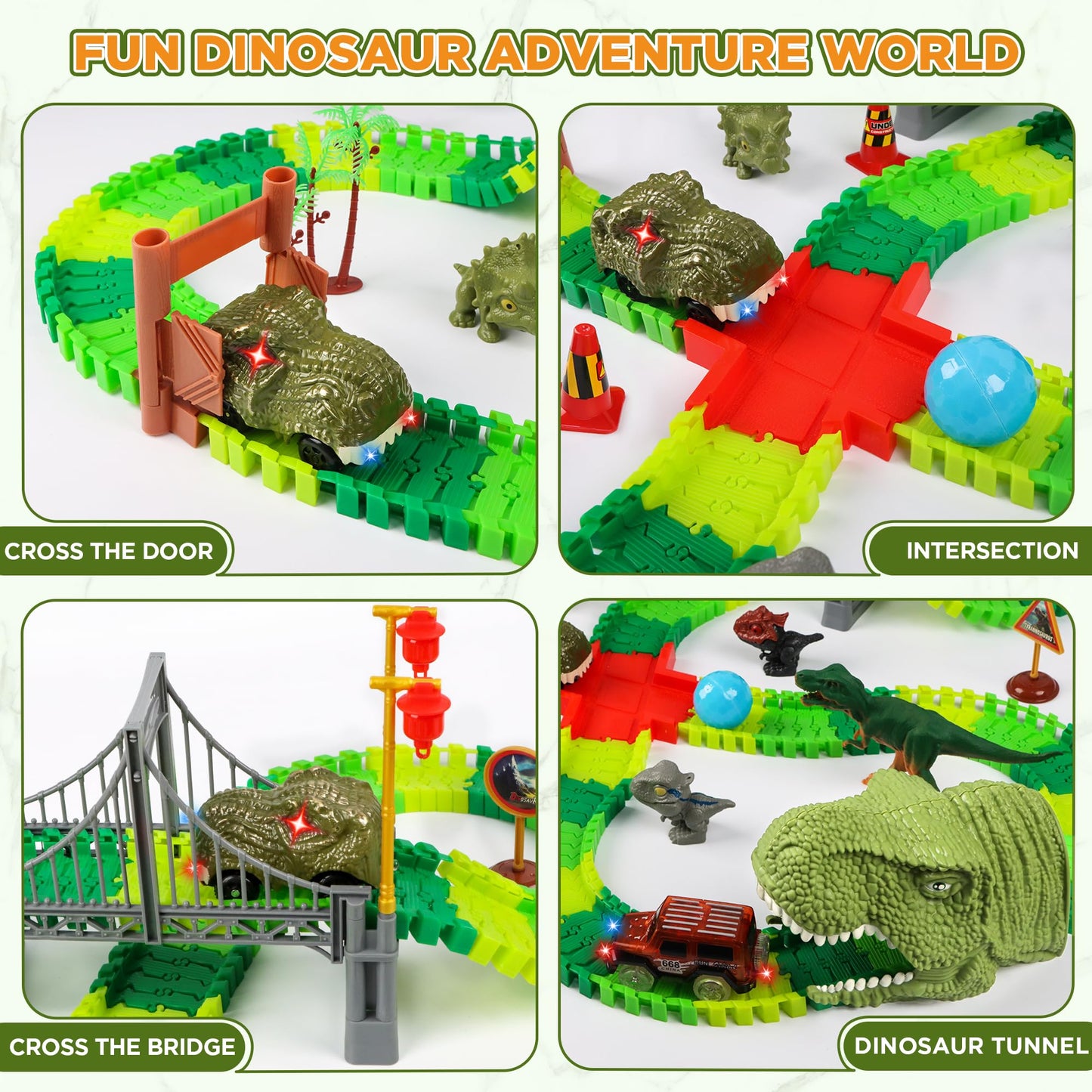 LCIMG Dinosaur Track Race Car Toys — Flexible Track Set for 3–7 Year Olds