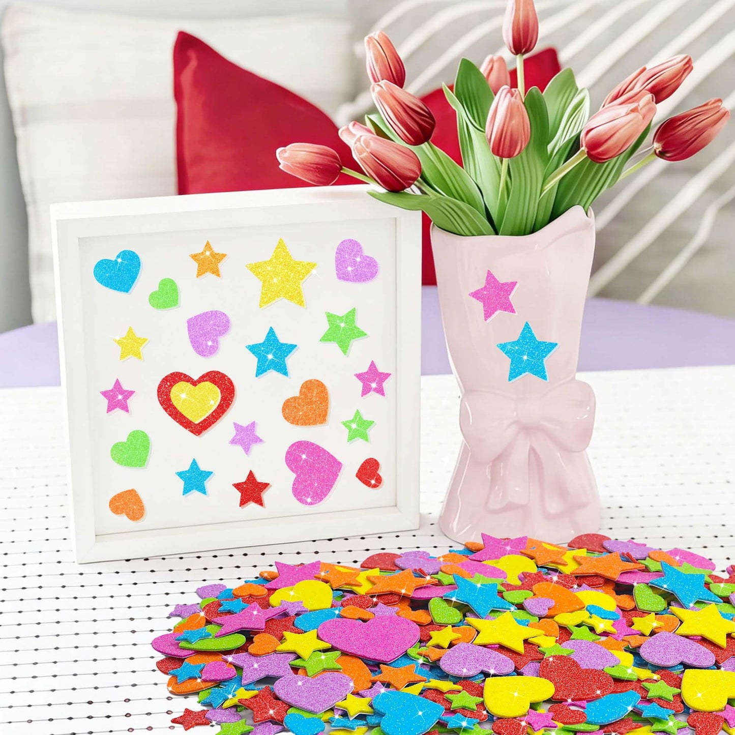 Lckaent Foam Stickers Glitter Hearts & Stars – 875pcs 3D Self-Adhesive Craft Kit