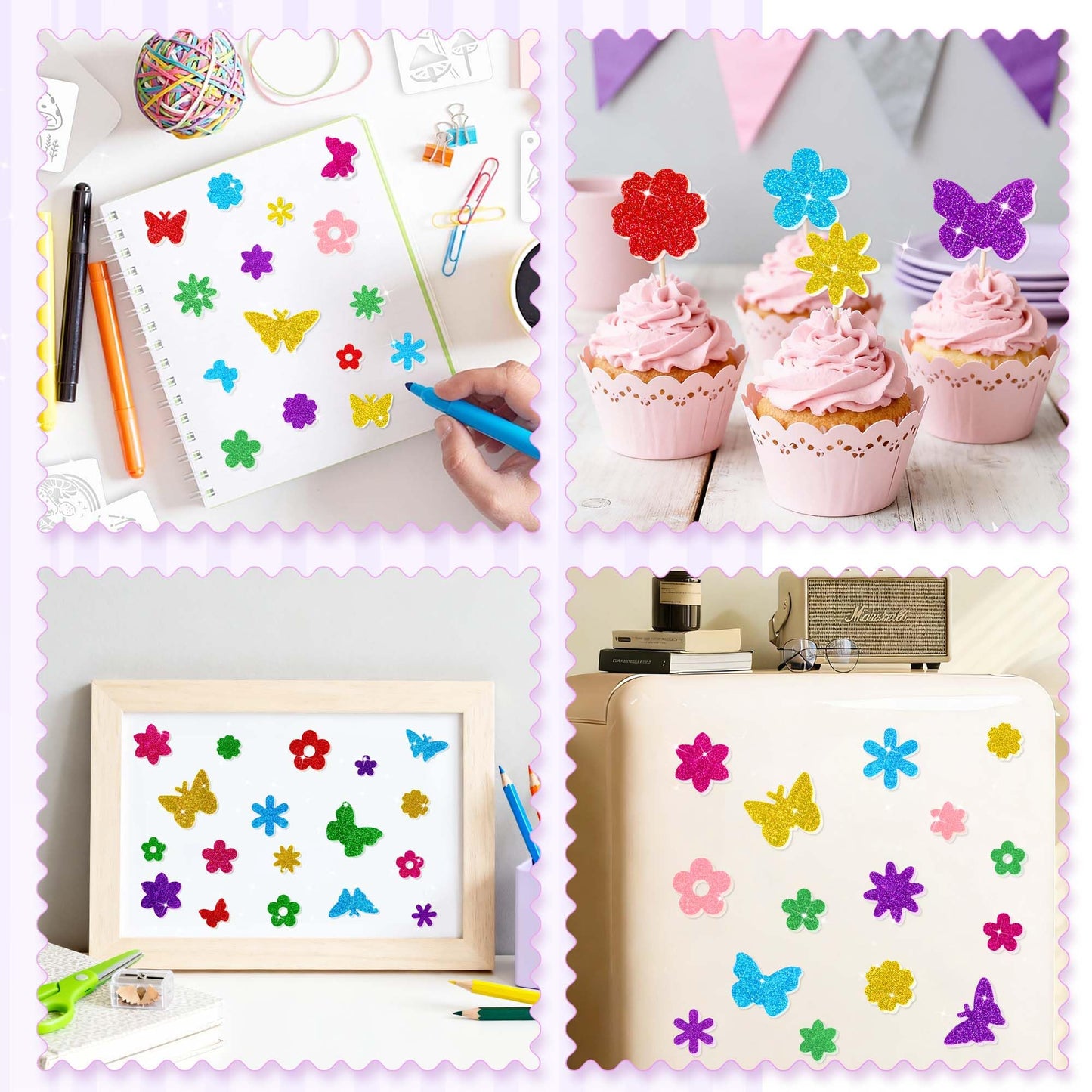 Lckaent Glitter Foam Stickers – 448Pcs Flower & Butterfly 3D Self-Adhesive Craft Set