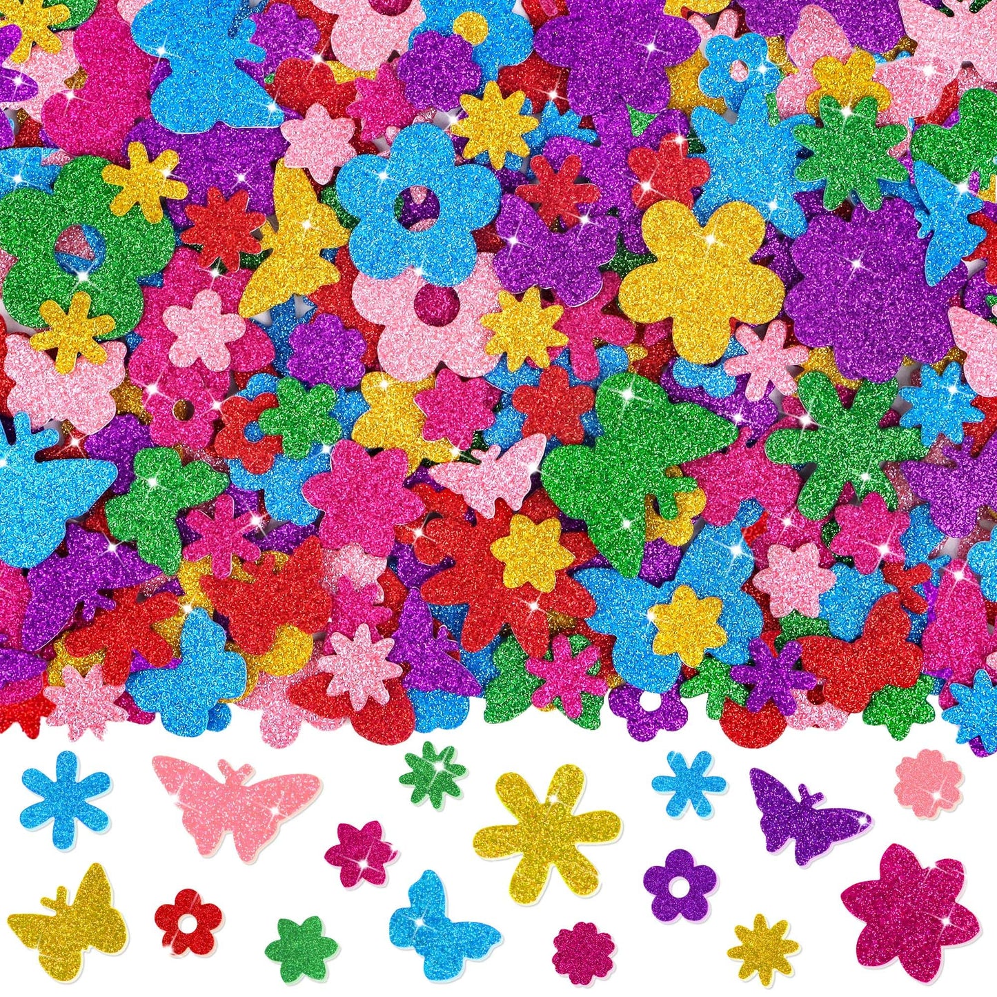 Lckaent Glitter Foam Stickers – 448Pcs Flower & Butterfly 3D Self-Adhesive Craft Set