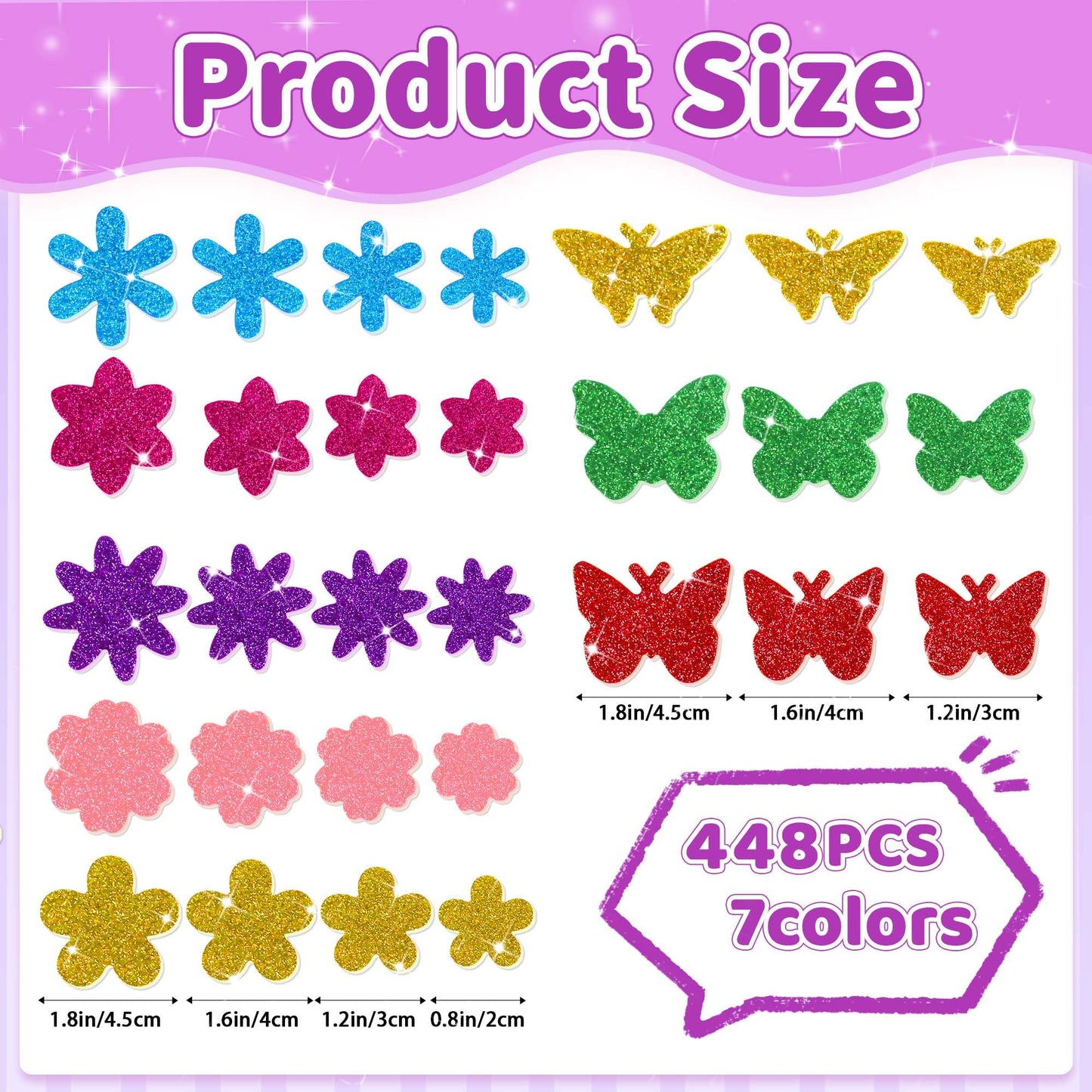Lckaent Glitter Foam Stickers – 448Pcs Flower & Butterfly 3D Self-Adhesive Craft Set
