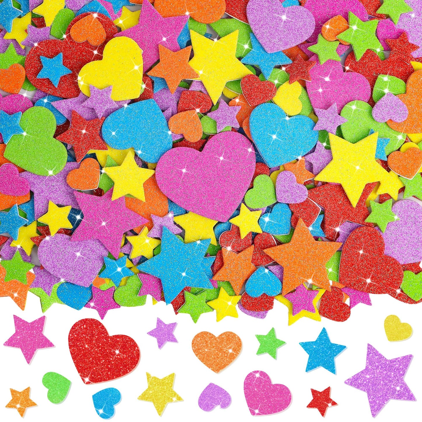 Lckaent Foam Stickers Glitter Hearts & Stars – 875pcs 3D Self-Adhesive Craft Kit