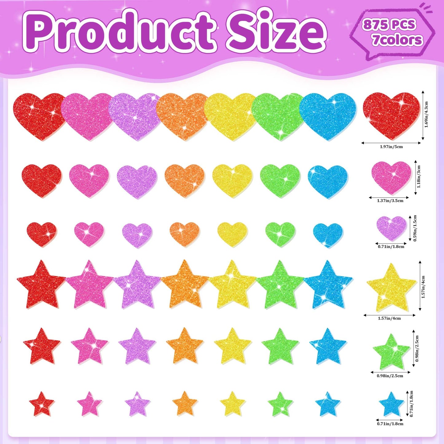 Lckaent Foam Stickers Glitter Hearts & Stars – 875pcs 3D Self-Adhesive Craft Kit