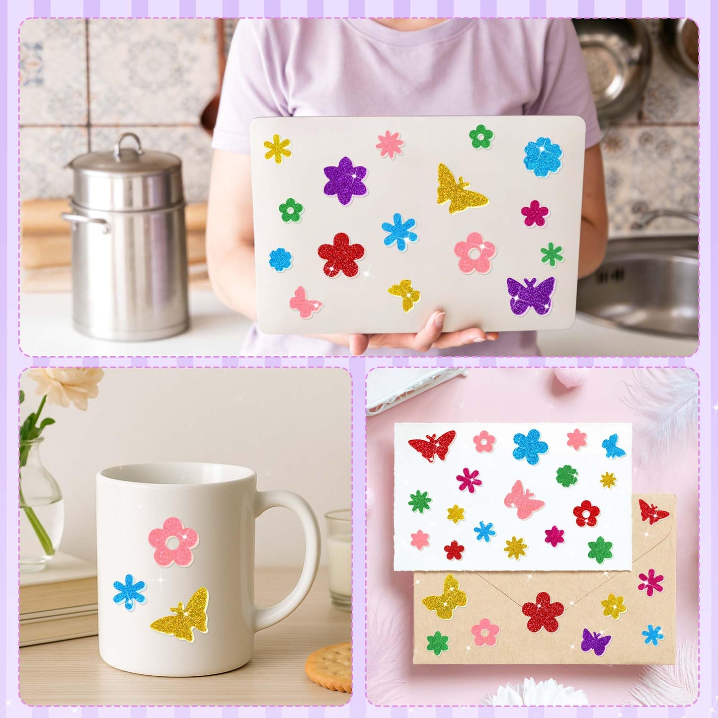 Lckaent Glitter Foam Stickers – 448Pcs Flower & Butterfly 3D Self-Adhesive Craft Set