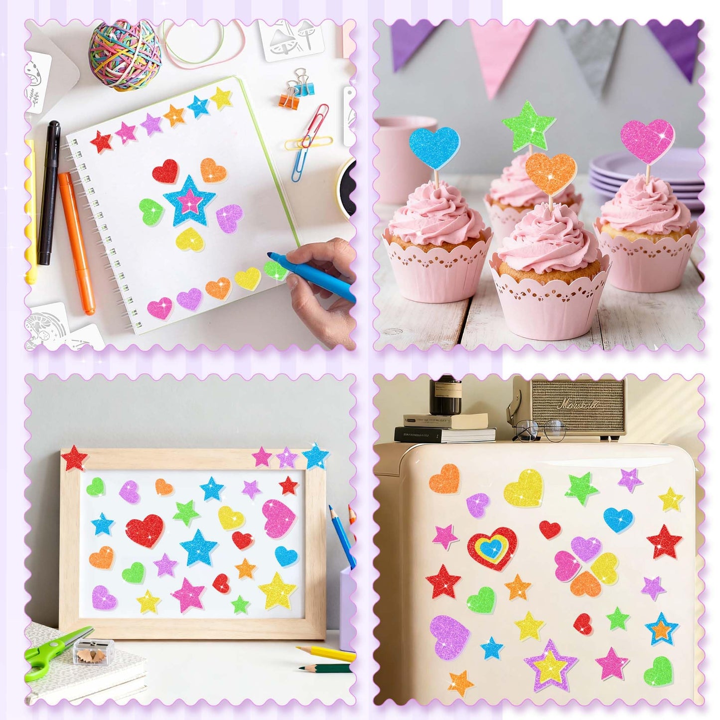 Lckaent Foam Stickers Glitter Hearts & Stars – 875pcs 3D Self-Adhesive Craft Kit