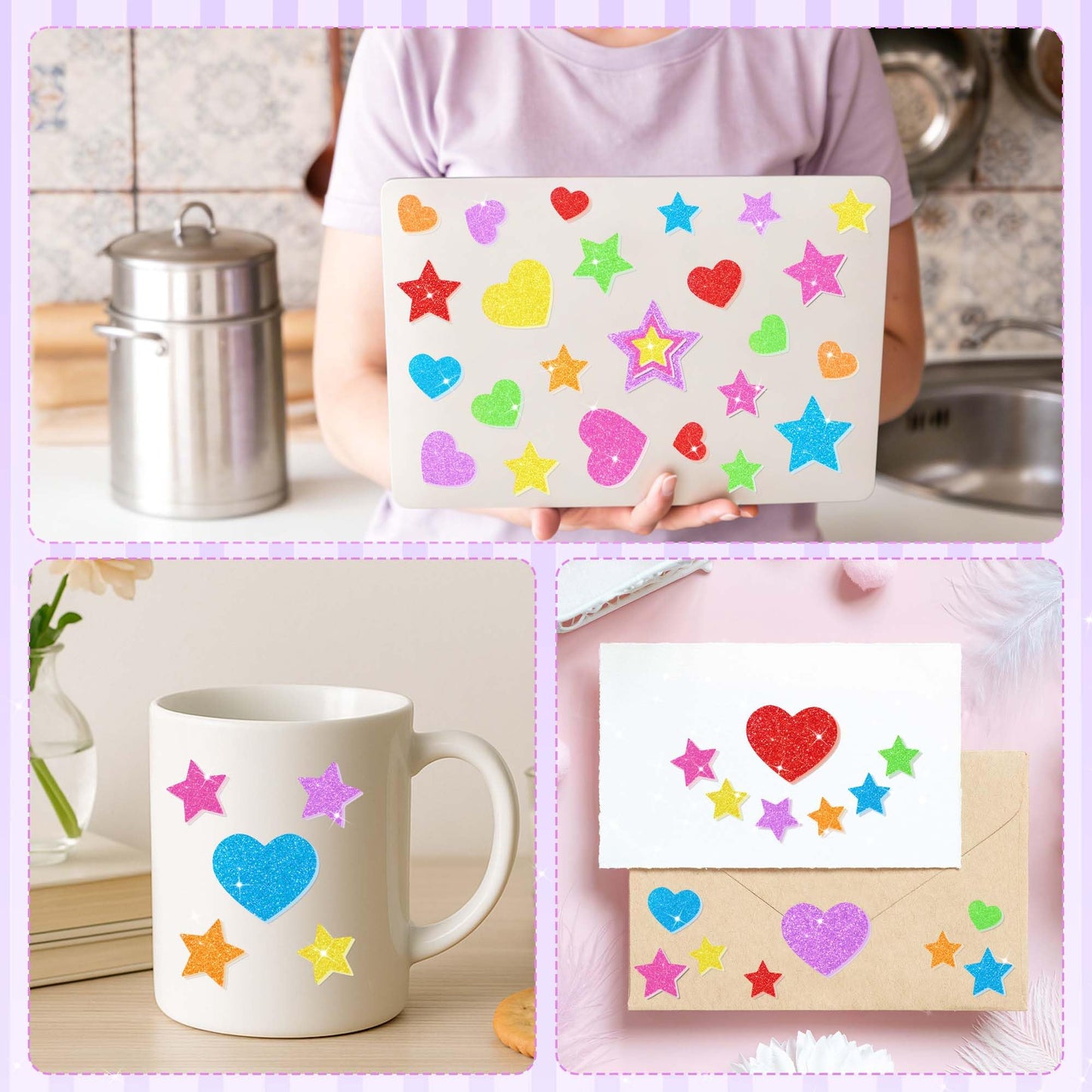 Lckaent Foam Stickers Glitter Hearts & Stars – 875pcs 3D Self-Adhesive Craft Kit
