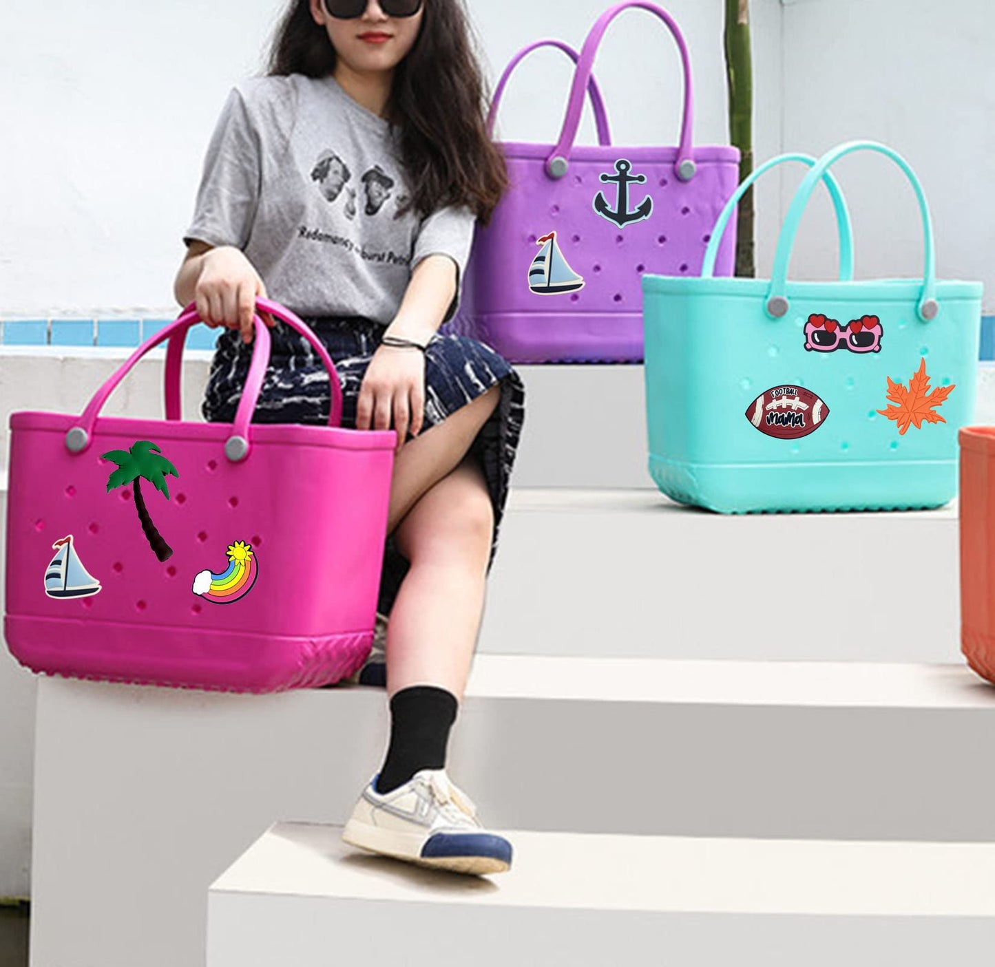 Lckaey Rubber Beach Bag Accessories for Bogg Bag Totes – Charms & Inserts