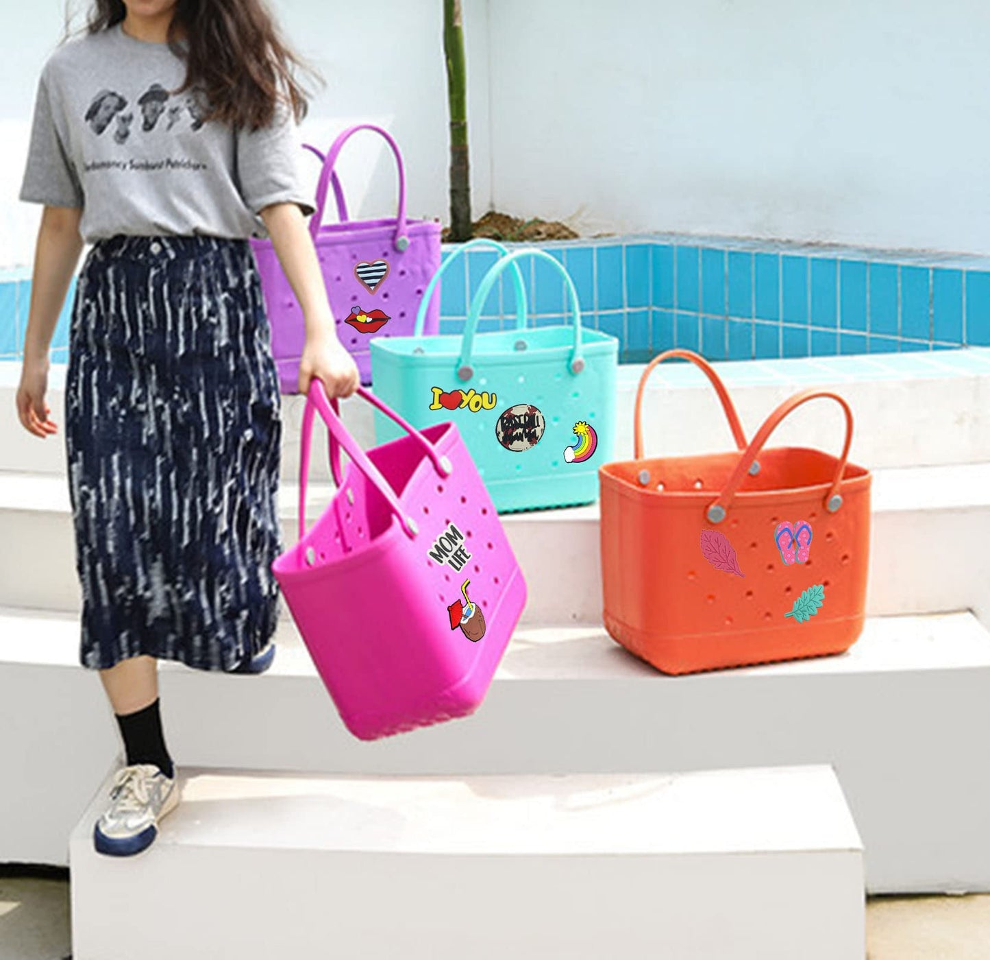 Lckaey Rubber Beach Bag Accessories for Bogg Bag Totes – Charms & Inserts