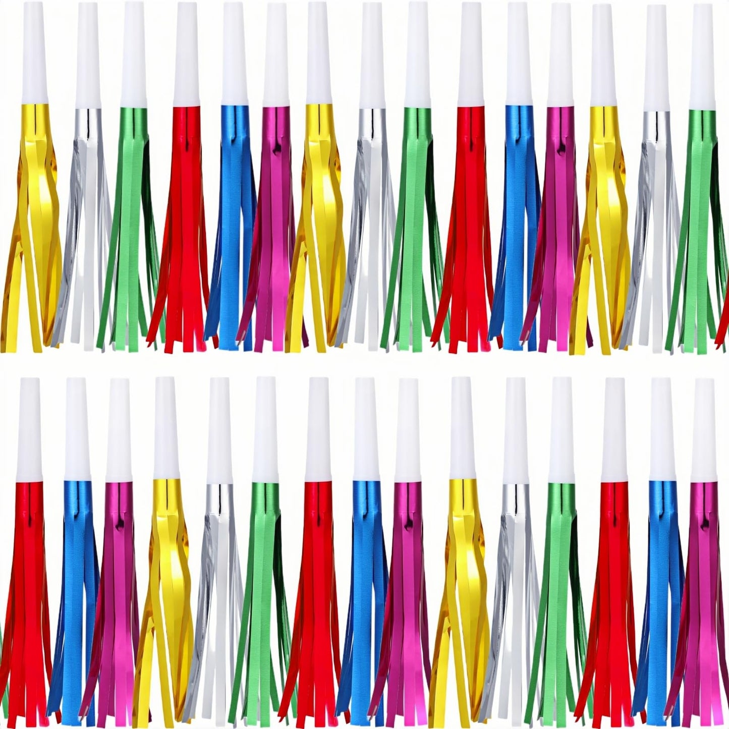 LCPQMZGH 30 Pcs Gold Glitter Noise Makers – Metallic Fringed Party Horns for New Year & Celebrations