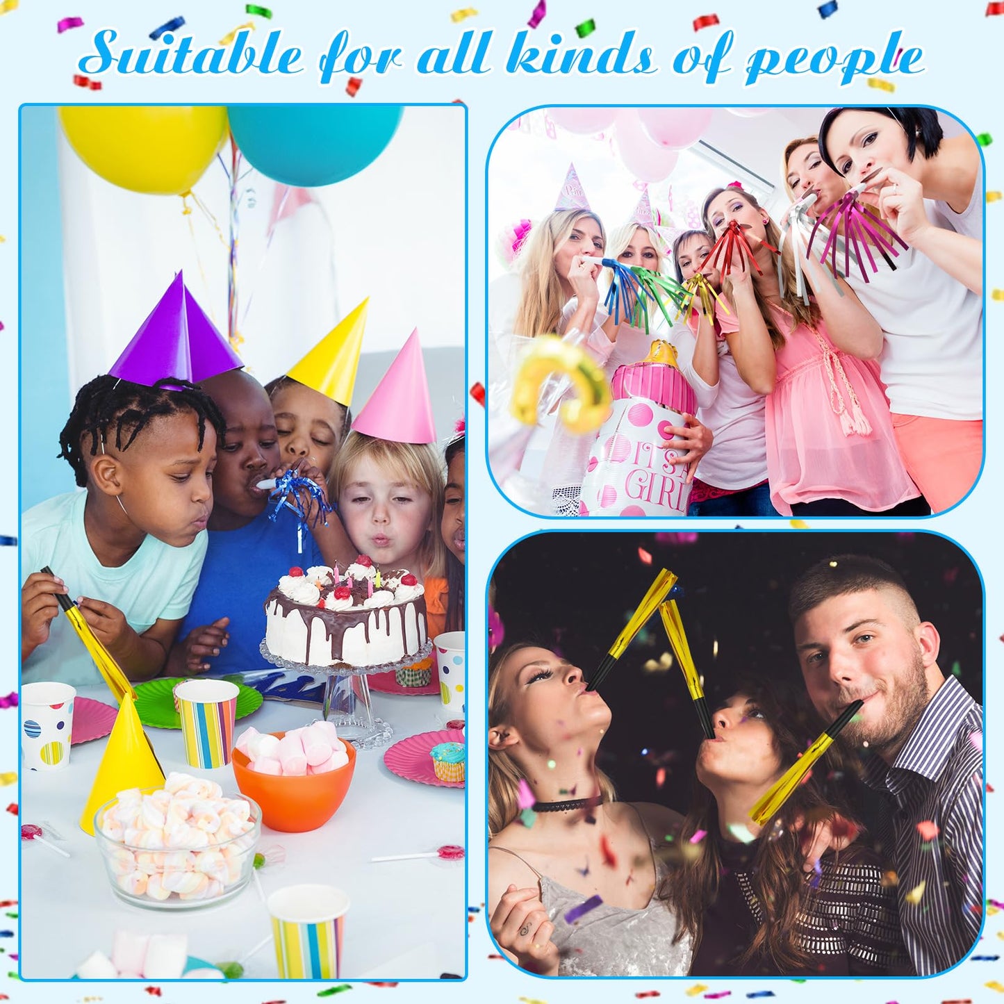 LCPQMZGH Gold Glitter Fringed Noise Makers – 24pcs Party Horns for Baby Showers, Birthdays & New Year