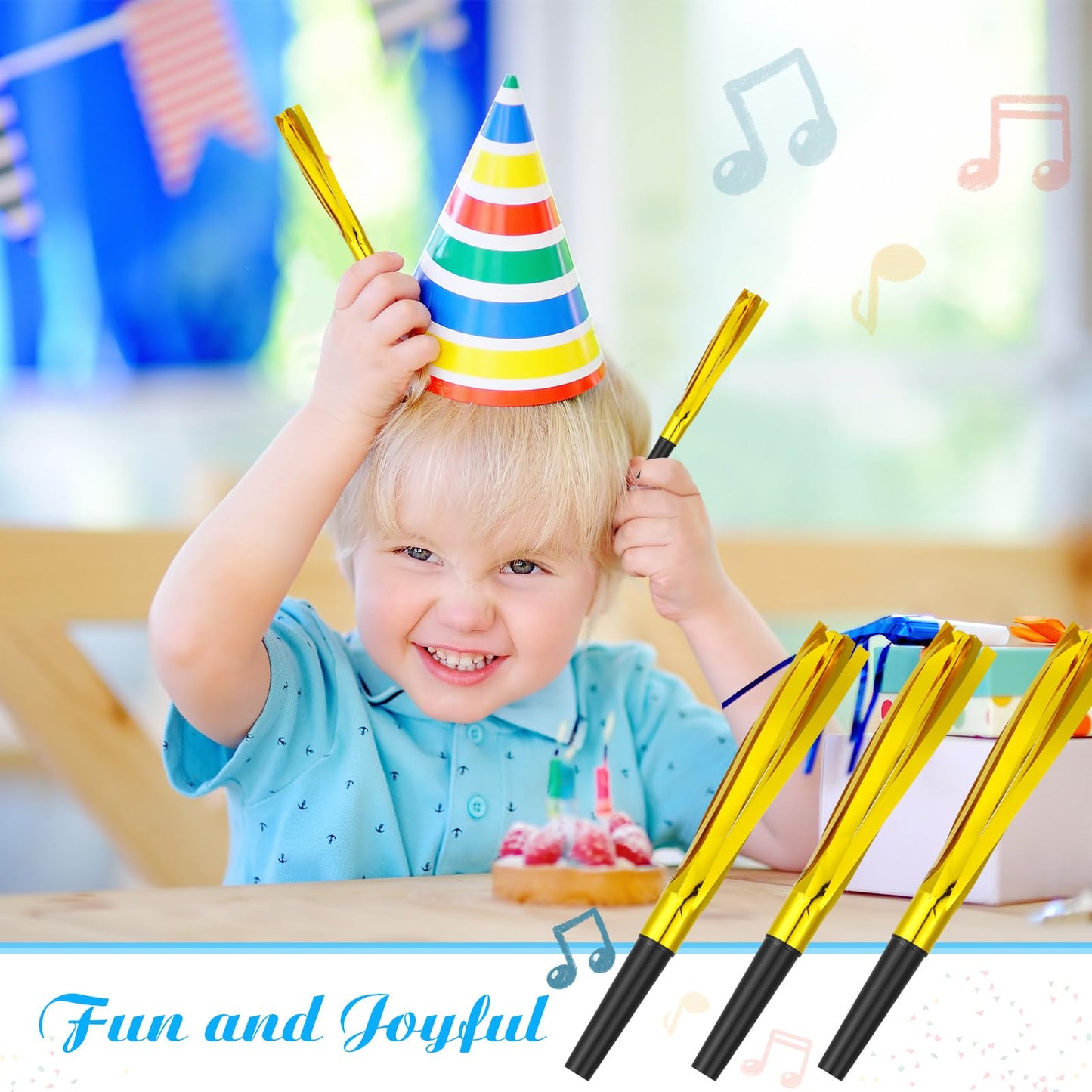 LCPQMZGH Gold Glitter Fringed Noise Makers – 24pcs Party Horns for Baby Showers, Birthdays & New Year