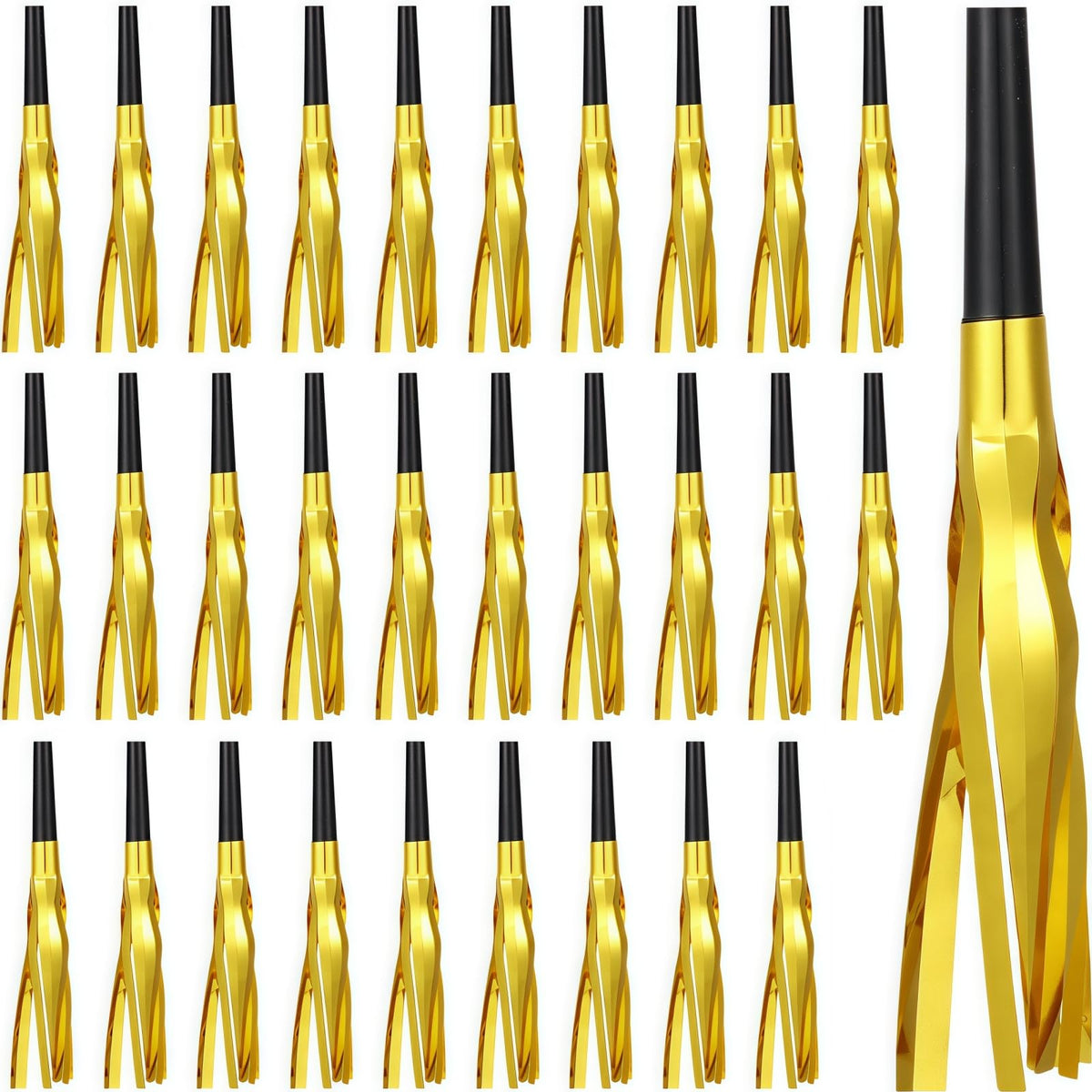 LCPQMZGH Gold Noise Makers – 30 Glitter Fringe Party Horns for New Year, Birthdays & Weddings