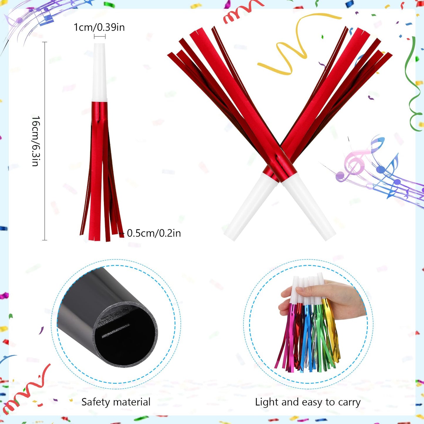 LCPQMZGH 24 Pcs Glitter Noise Makers – Multicolor Fringe Party Horns