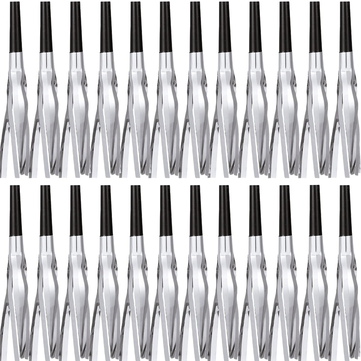 LCPQMZGH 24 Pcs Glitter Metallic Fringed Noise Makers Horns – Silver | Party Favors