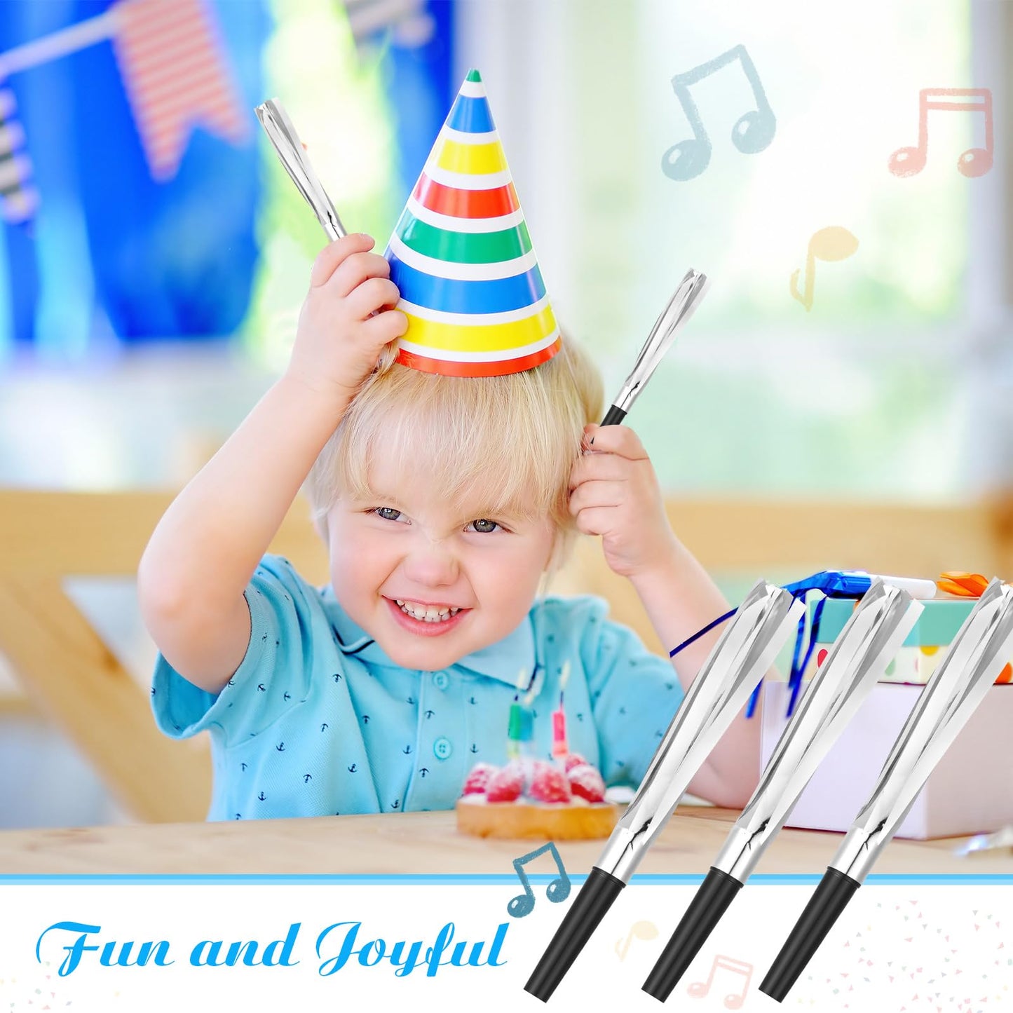 LCPQMZGH 24 Pcs Glitter Metallic Fringed Noise Makers Horns – Silver | Party Favors