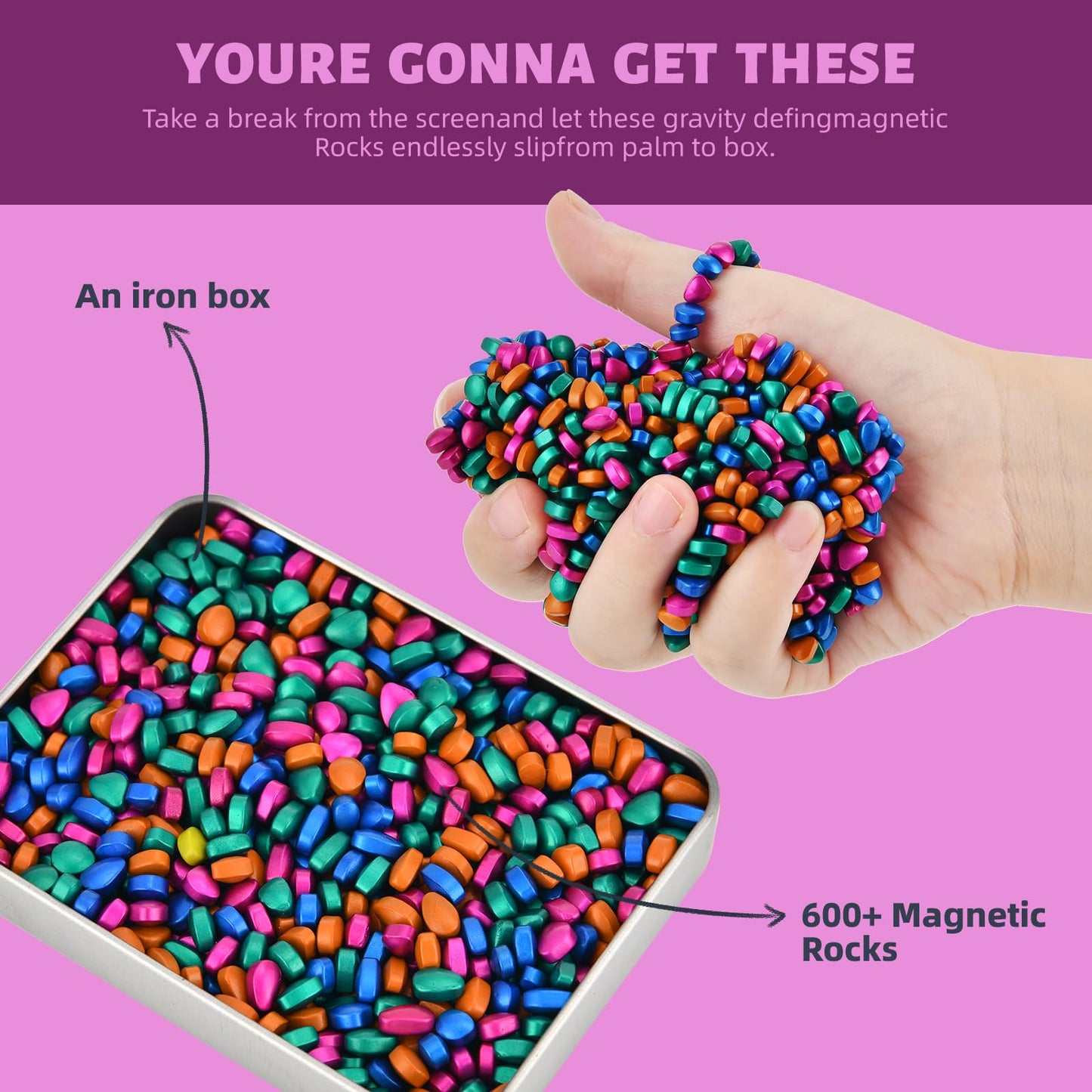 LCVUUK Magnetic Putty Stones – Multicolor Ferrite Pebbles Desk Toy (600+ Weak Magnetic)