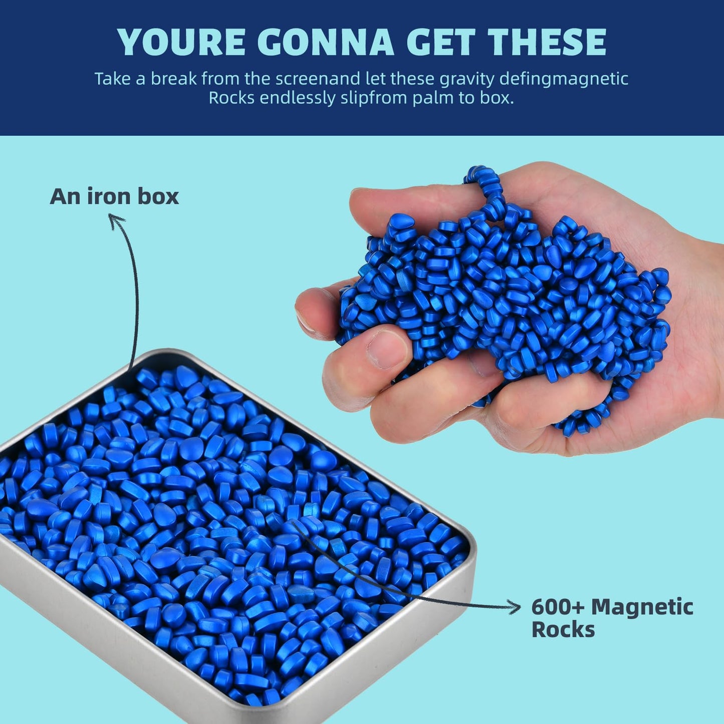 LCVUUK Magnetic Putty Rocks – Blue, 600+ Ferrite Pebbles – Desk Toy for Adults