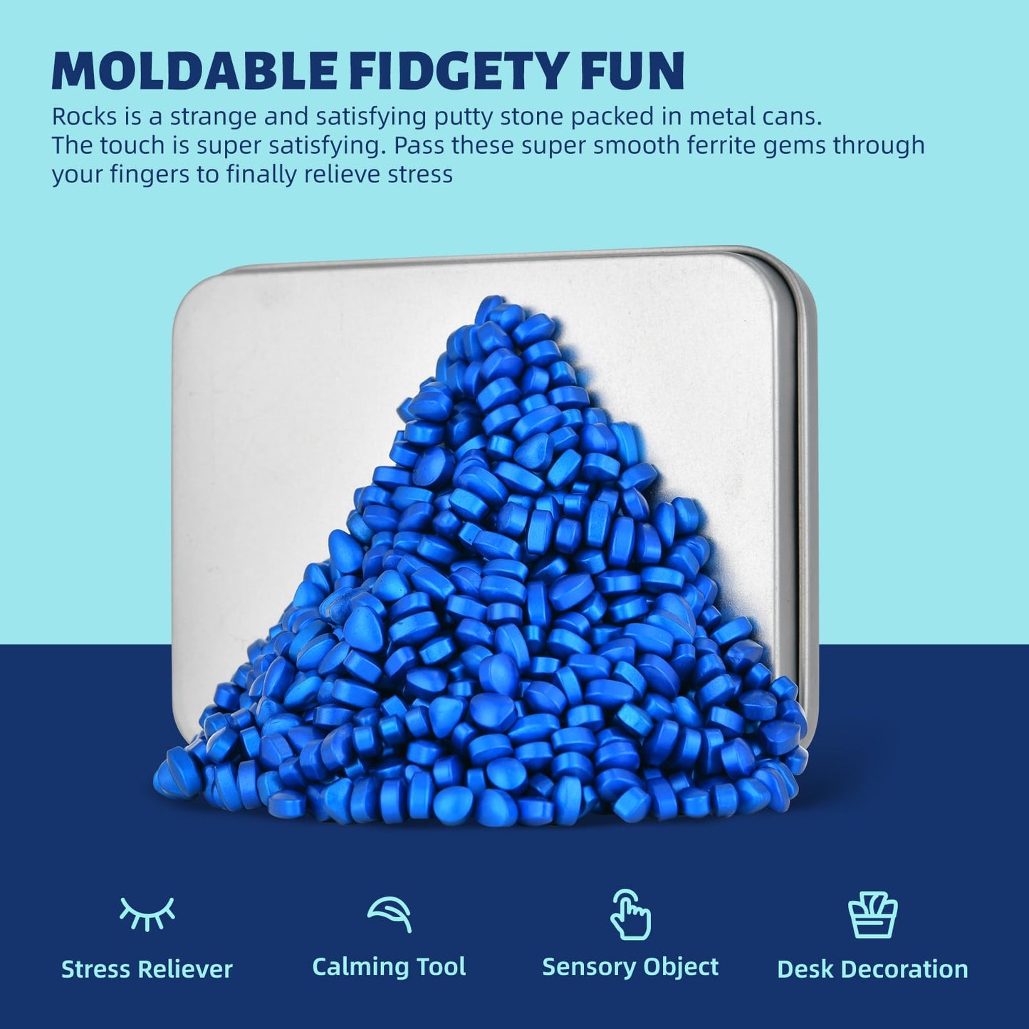 LCVUUK Magnetic Putty Rocks – Blue, 600+ Ferrite Pebbles – Desk Toy for Adults