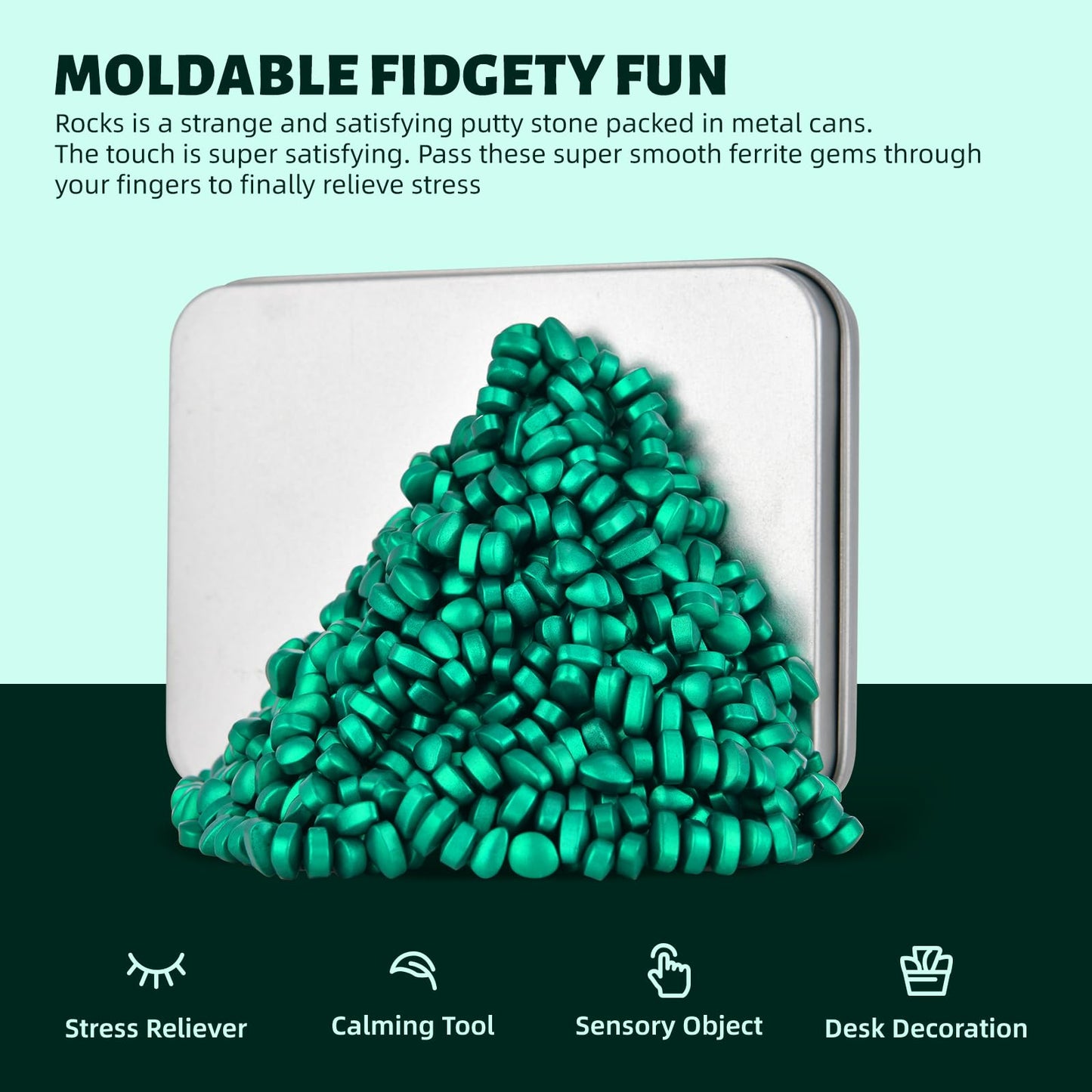 LCVUUK Putty Rocks Cyan – 600+ Weak Magnetic Ferrite Pebbles Desk Toy for Adults