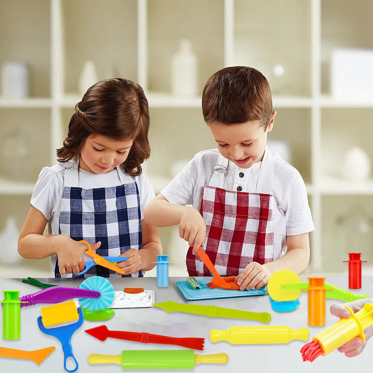 LCY WEDSHI Dough Tool Set – 15 Pcs for Kids Aged 4-8 | Safe Plastic Dough Accessories