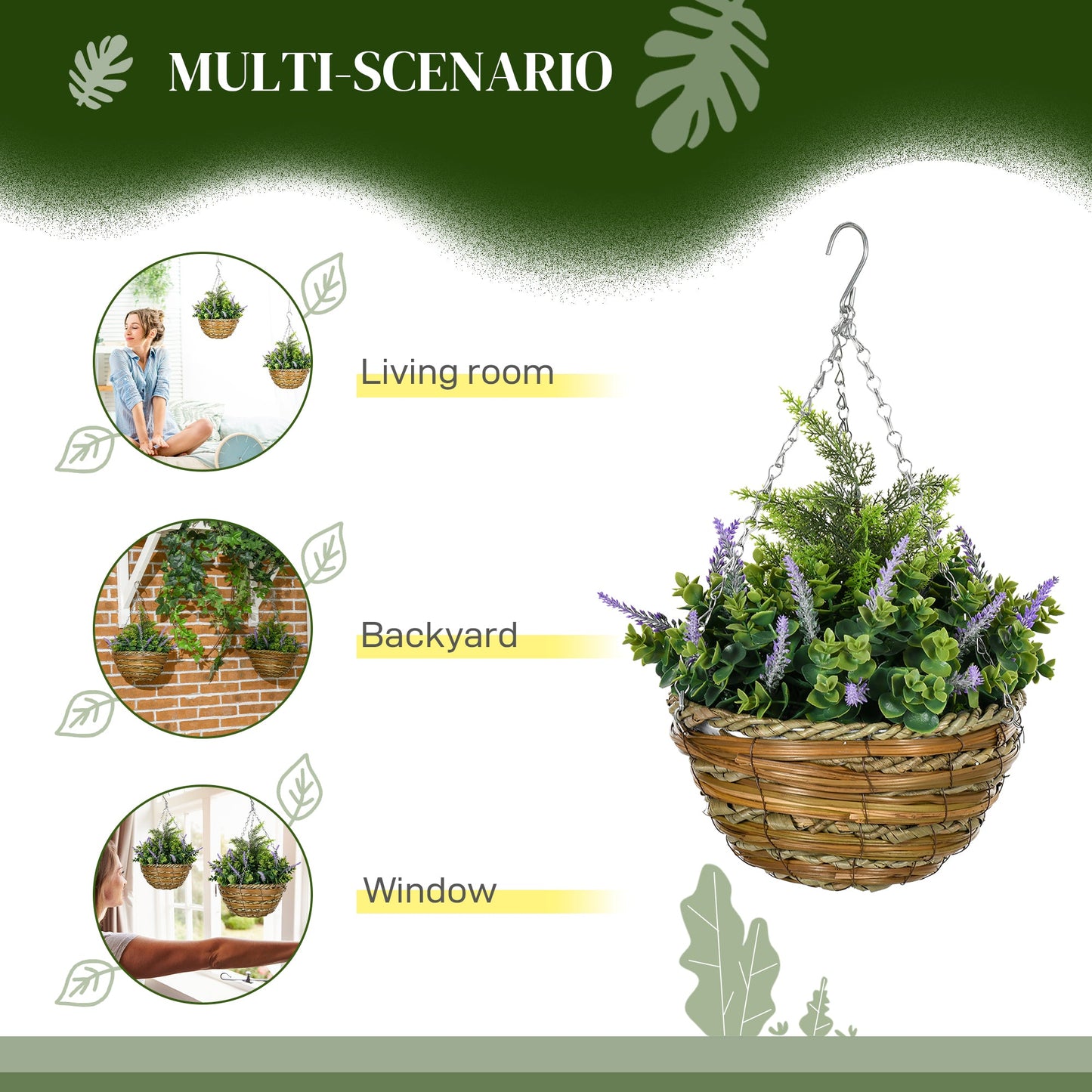 Outsunny 2 PCs Artificial Lisianthus Flower Hanging Planter Basket