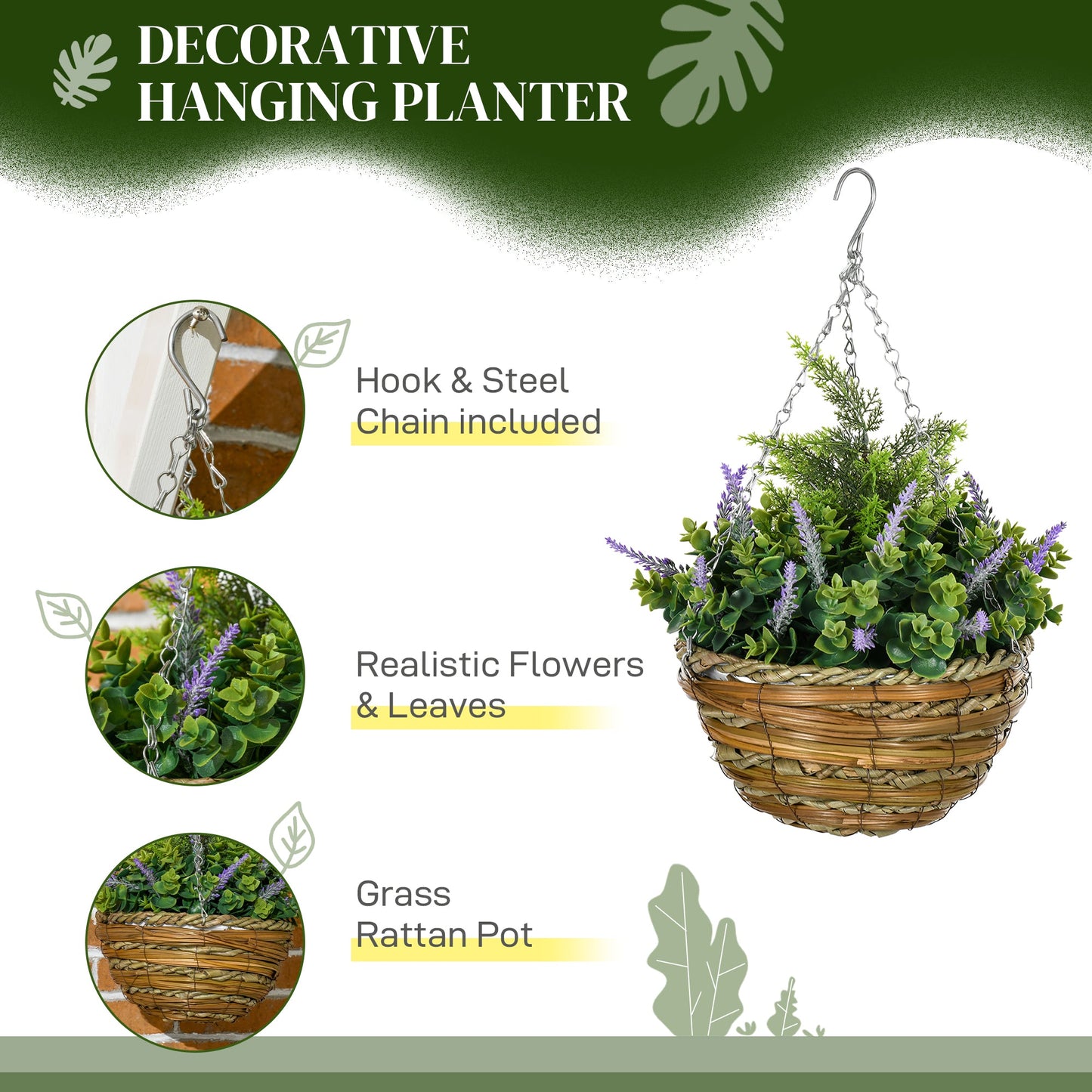 Outsunny 2 PCs Artificial Lisianthus Flower Hanging Planter Basket