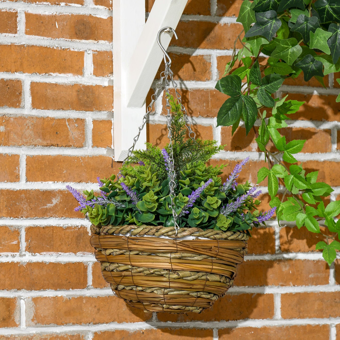 Outsunny 2 PCs Artificial Lisianthus Flower Hanging Planter Basket