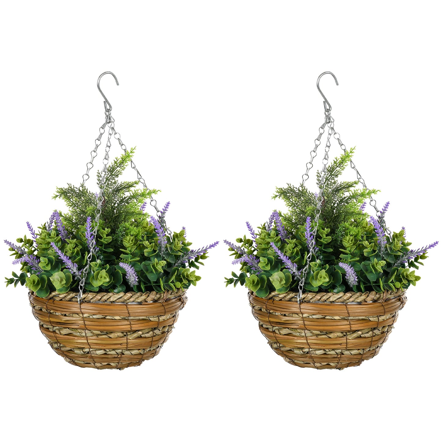Outsunny 2 PCs Artificial Lisianthus Flower Hanging Planter Basket