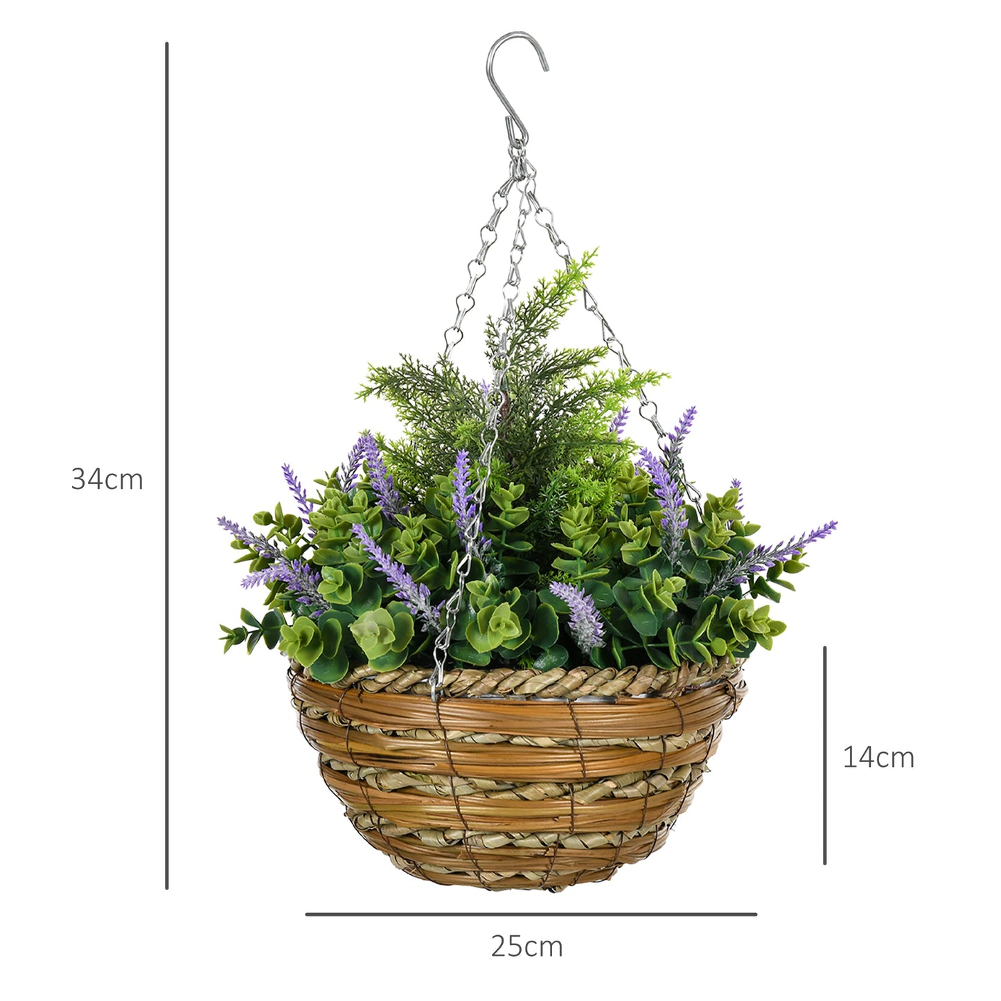 Outsunny 2 PCs Artificial Lisianthus Flower Hanging Planter Basket