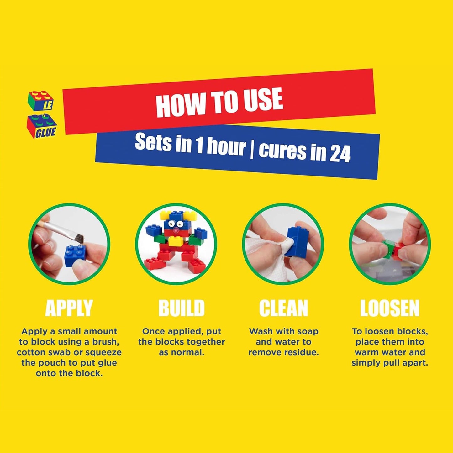 Le Glue Temporary Glue 3 Pack – Clear, Non-Permanent Adhesive for Lego & Blocks