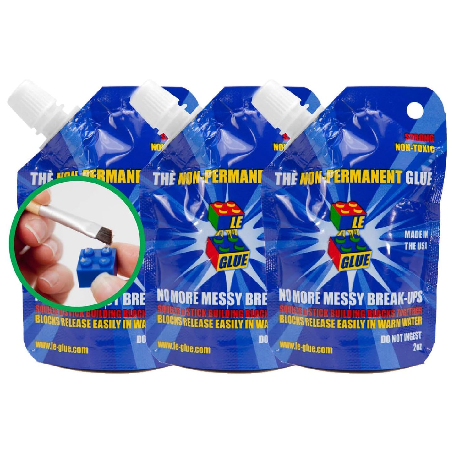 Le Glue Temporary Glue 3 Pack – Clear, Non-Permanent Adhesive for Lego & Blocks