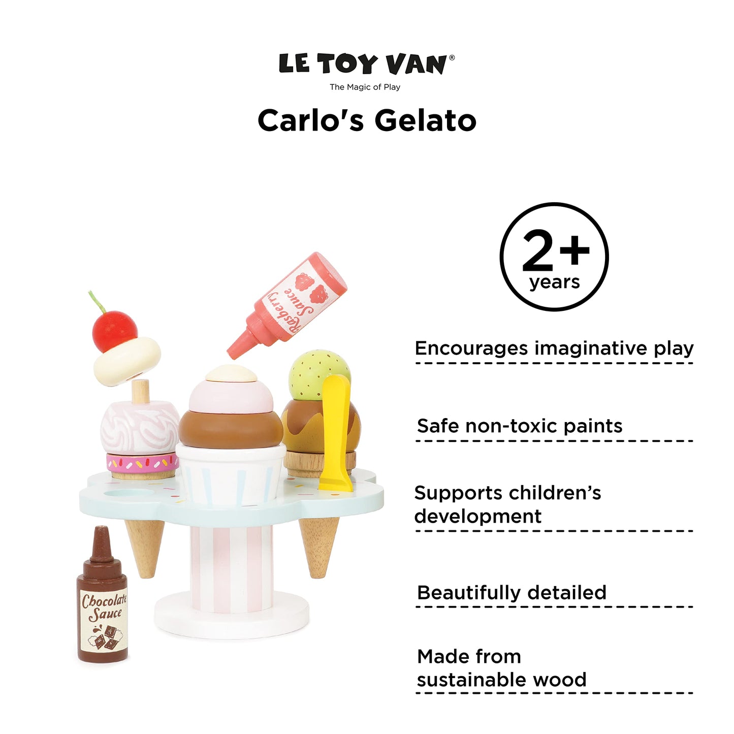 Le Toy Van Carlo's Gelato Colourful Wooden Ice Cream Toy Set | 12 Pieces | 2+ Years