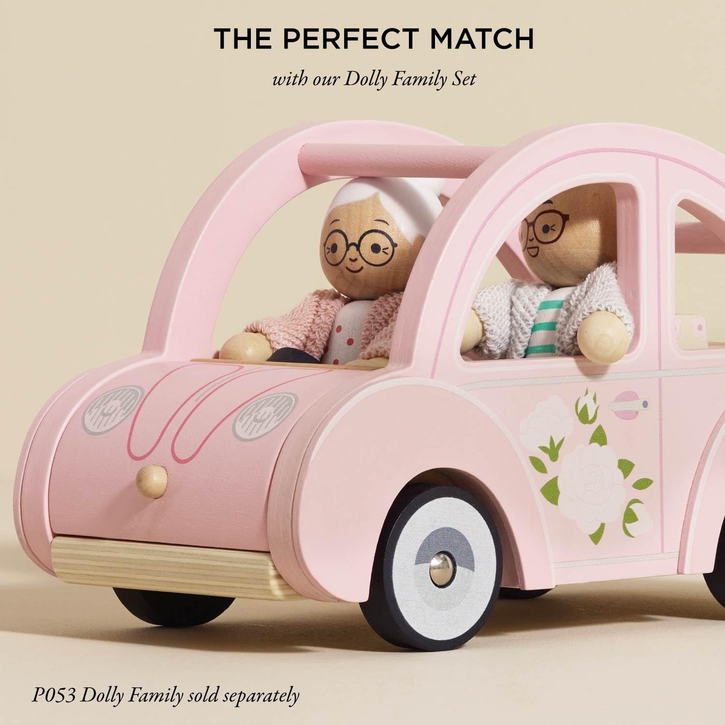 Le Toy Van Daisylane Sophie's Car Accessories Play Set – Pink Wooden Car with Luggage for Dolls Houses (Ages 3+)
