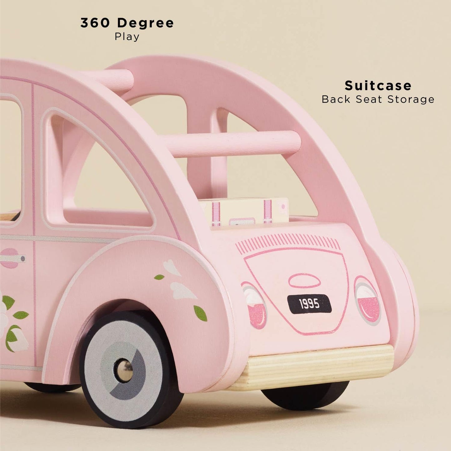 Le Toy Van Daisylane Sophie's Car Accessories Play Set – Pink Wooden Car with Luggage for Dolls Houses (Ages 3+)