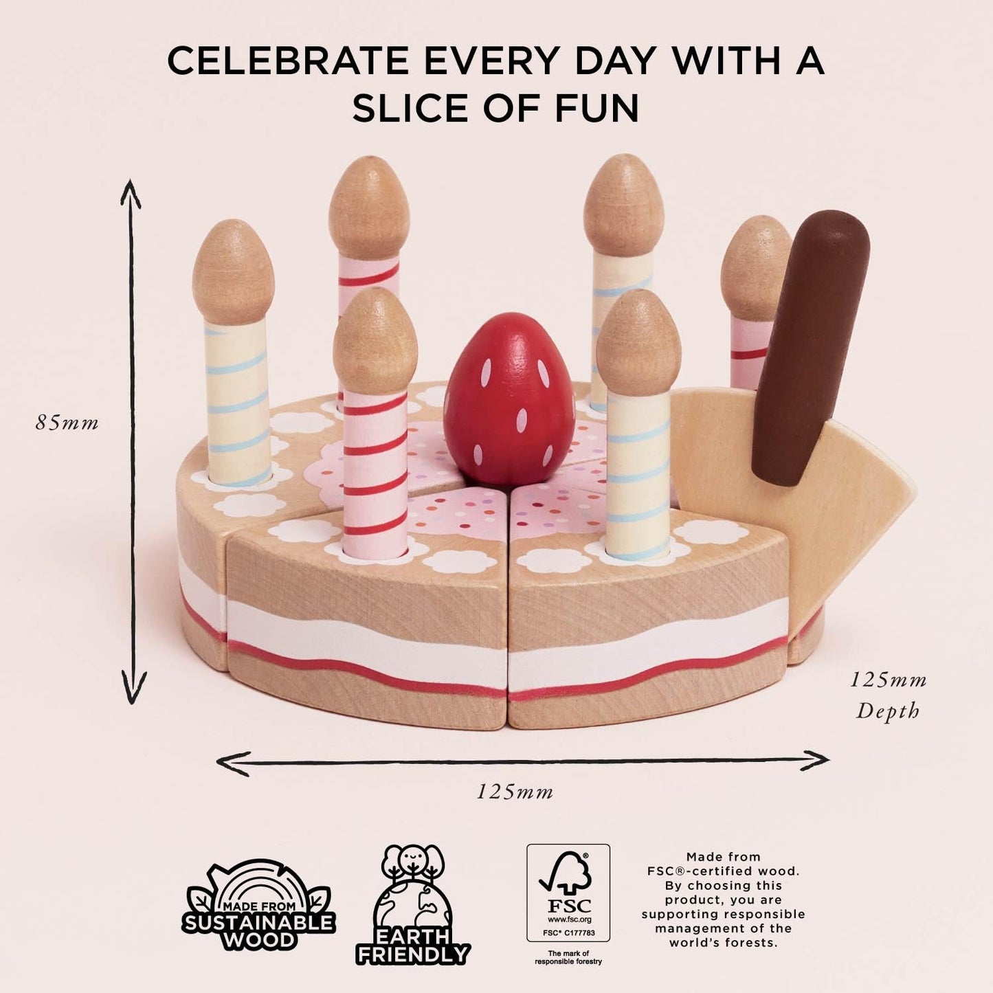 Le Toy Van Honeybake Vanilla Birthday Cake – Wooden Pretend Play Food for Kids (TV273)