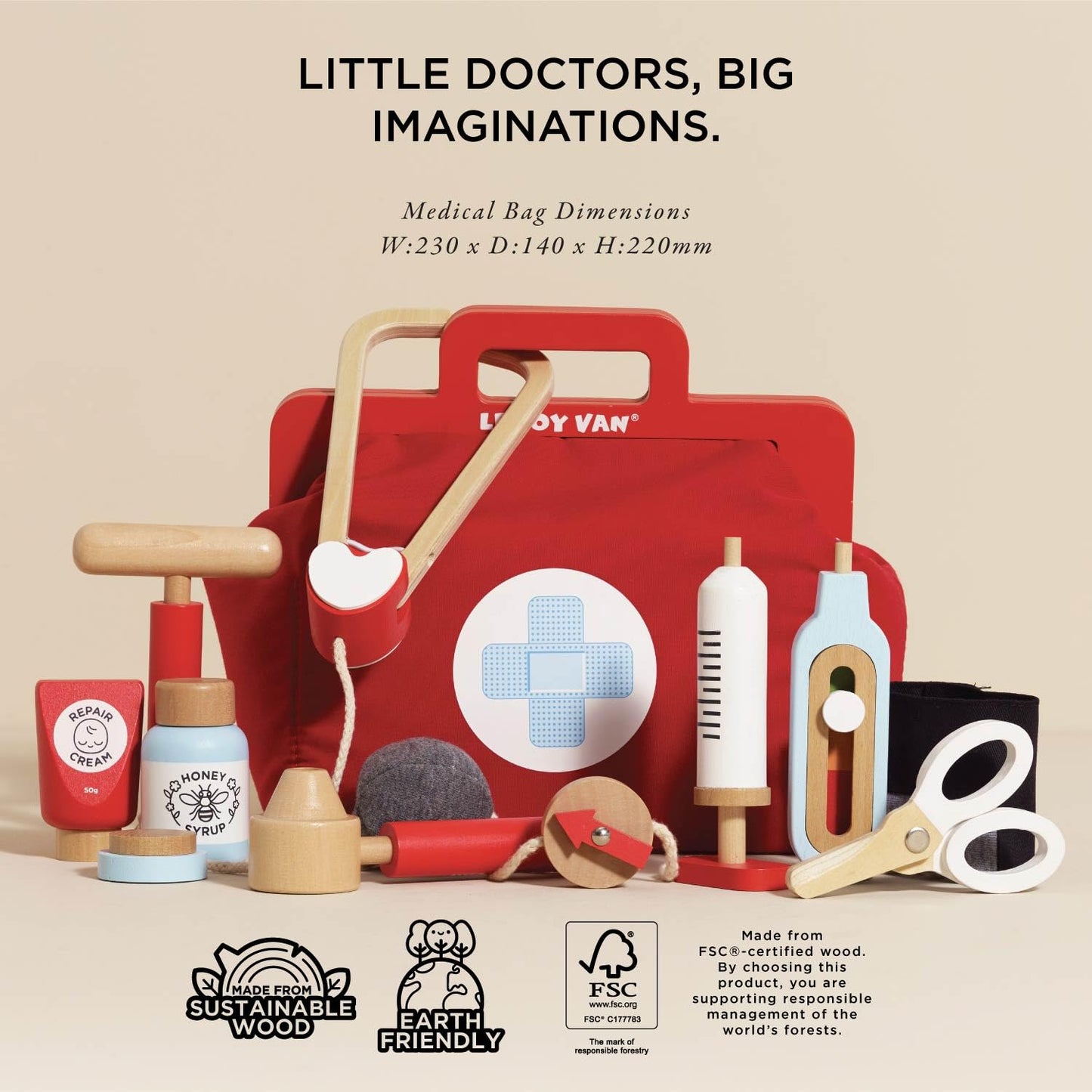 Le Toy Van Honeybake Doctor's Medical Play Set - Wooden Pretend Play Kit for Kids 3+