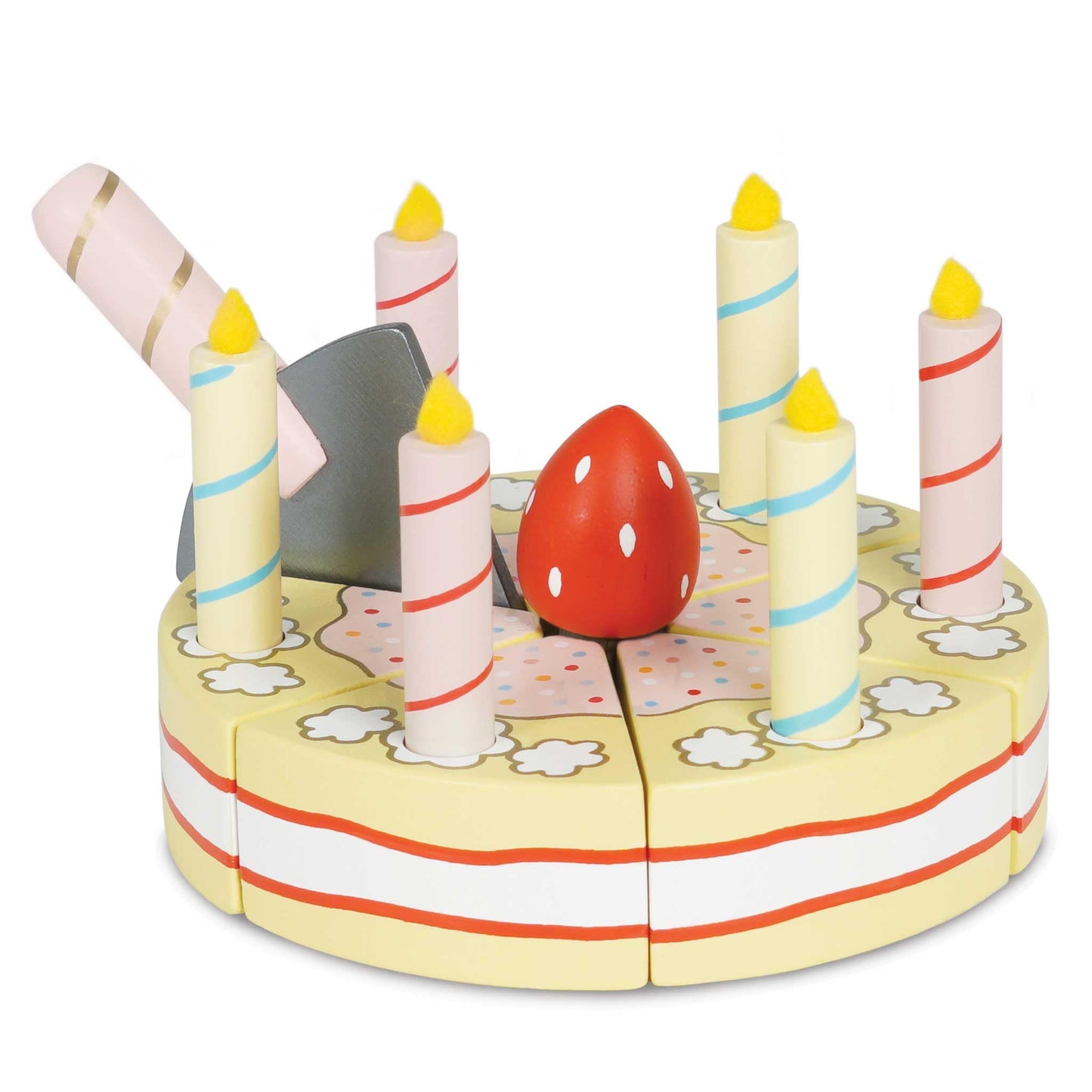 Le Toy Van Honeybake Vanilla Birthday Cake – Wooden Pretend Play Food for Kids (TV273)