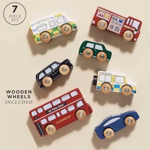 Le Toy Van London Car Set – Premium Wooden Vehicles for Kids 3+ (7-Piece) TV267