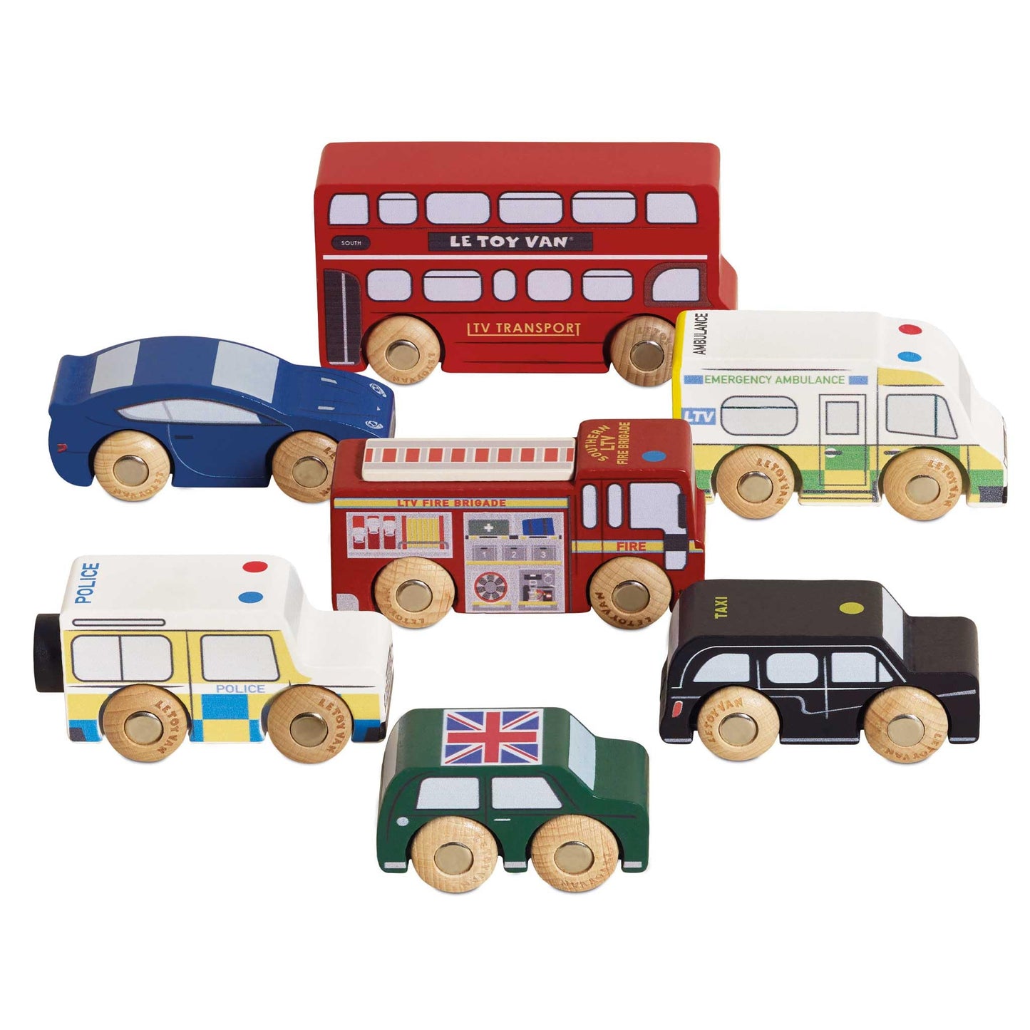 Le Toy Van London Car Set – Premium Wooden Vehicles for Kids 3+ (7-Piece) TV267