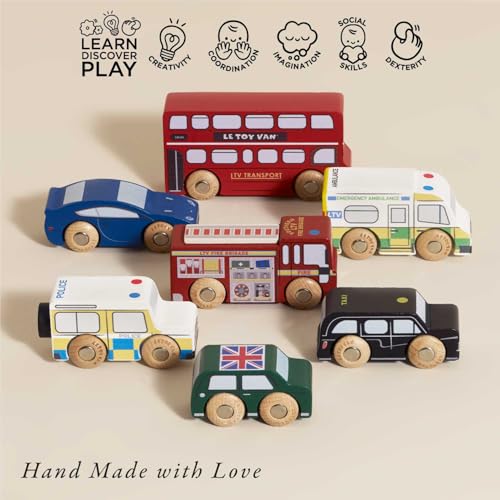 Le Toy Van London Car Set – Premium Wooden Vehicles for Kids 3+ (7-Piece) TV267