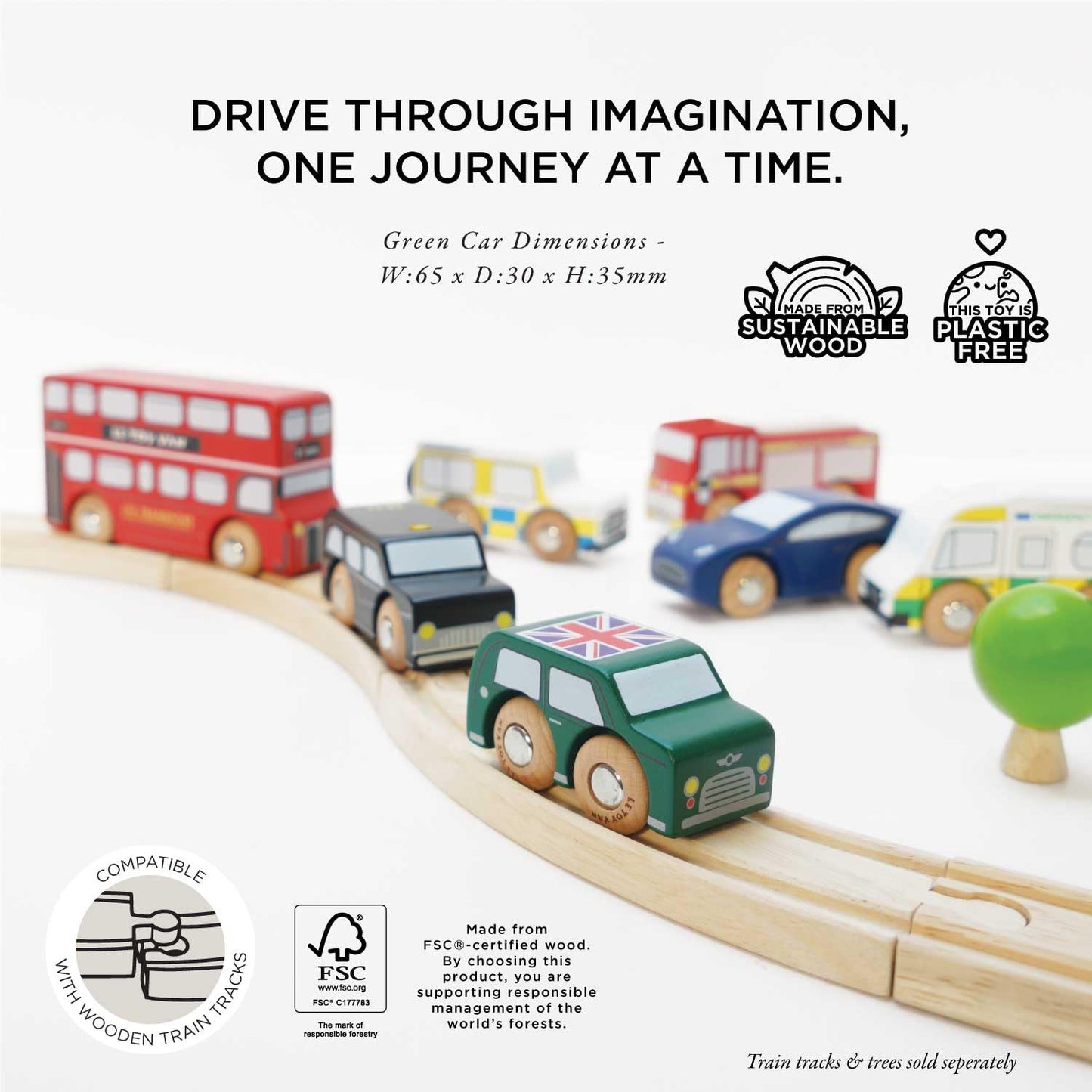 Le Toy Van London Car Set – Premium Wooden Vehicles for Kids 3+ (7-Piece) TV267