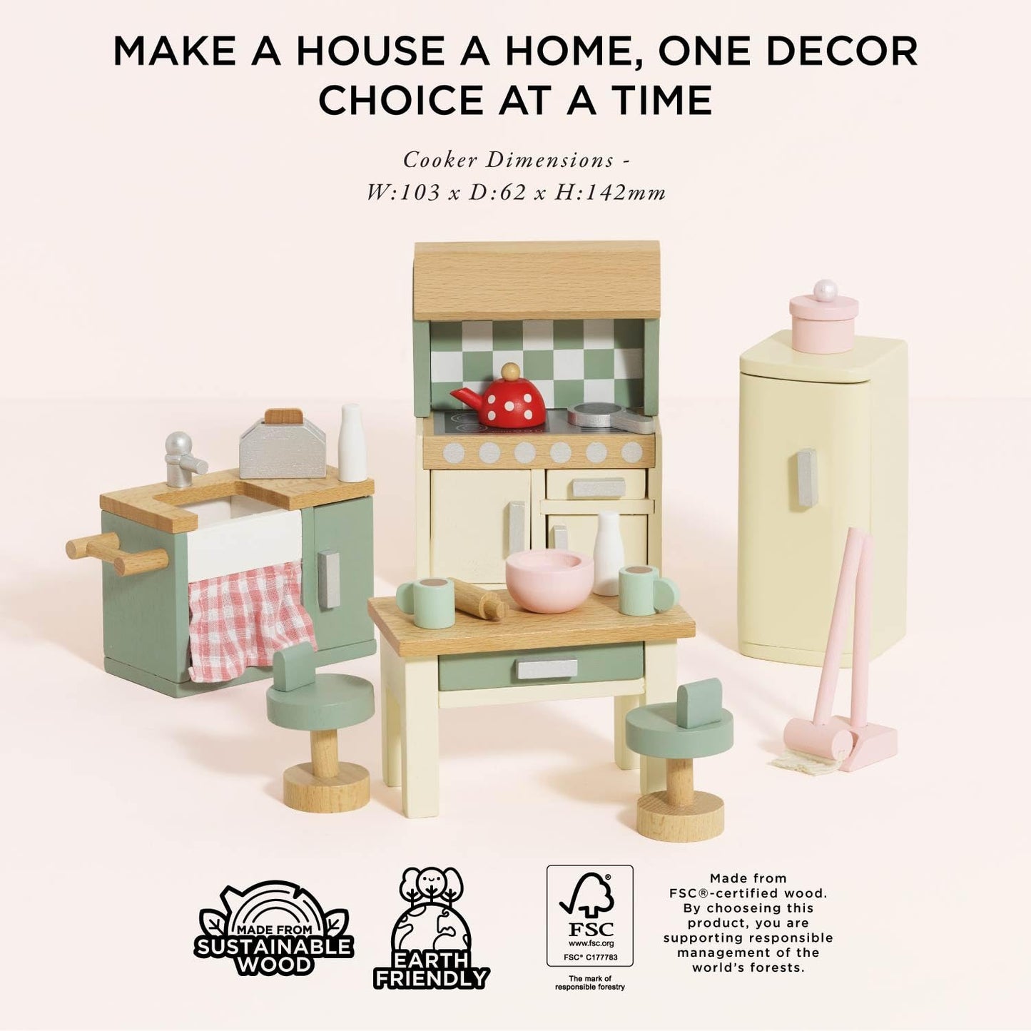 Le Toy Van Daisylane Kitchen Dollhouse Furniture (ME059) | Rosebud Kitchen Play Set