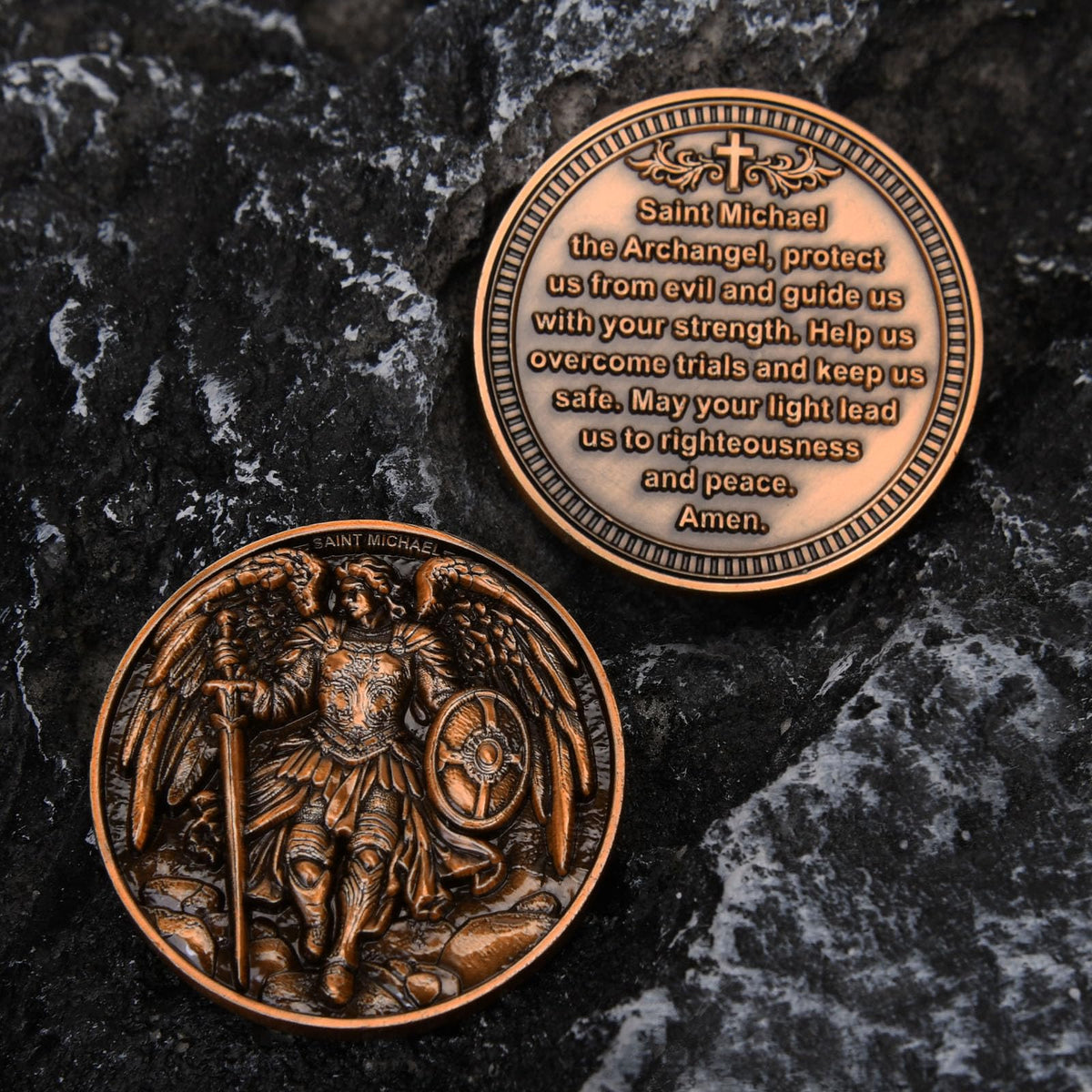Leabet Saint Michael Archangel Protection Coin – 1.57-Inch Double-Sided Zinc Alloy, Antique Finish